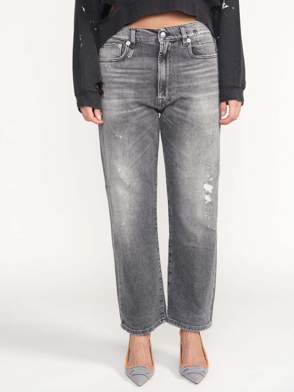 R13 Boyfriend Jeans - Graue Boyfriend Jeans in Destroyed  Look  grau 27