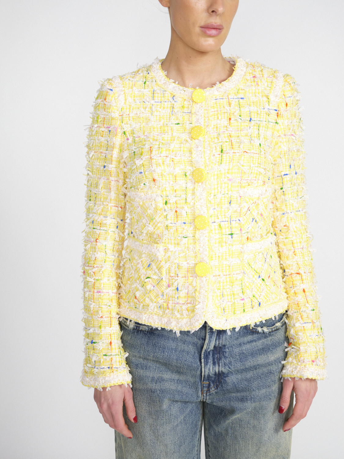 Maison Common Blazer in a fringed tweed look made from a cotton/tech blend  multi 36