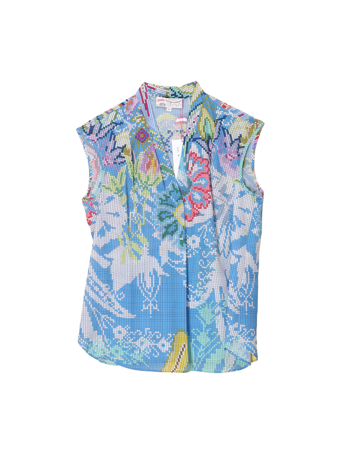 Maison Common Blouse with box pattern  blue 40