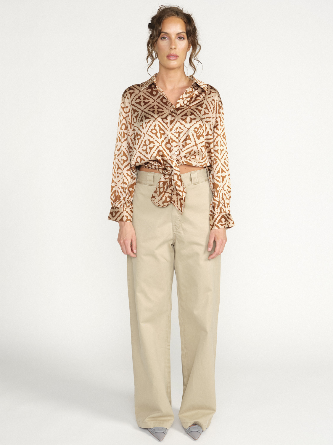 R13 Casual Attraction Pants - High-waisted pants with wide leg beige 26