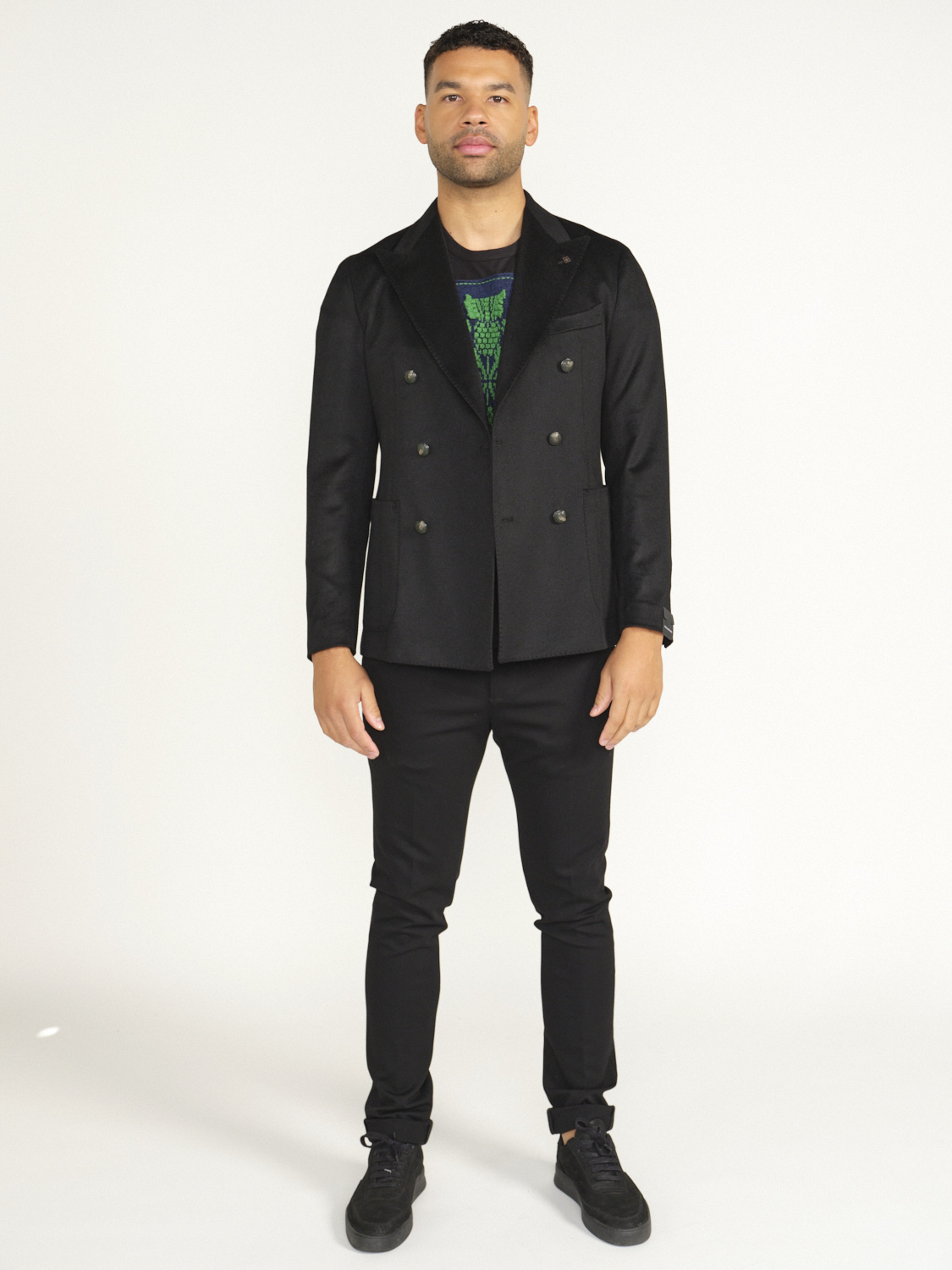 TAGLIATORE Jacket with double breasted button placket in virgin wool black 46