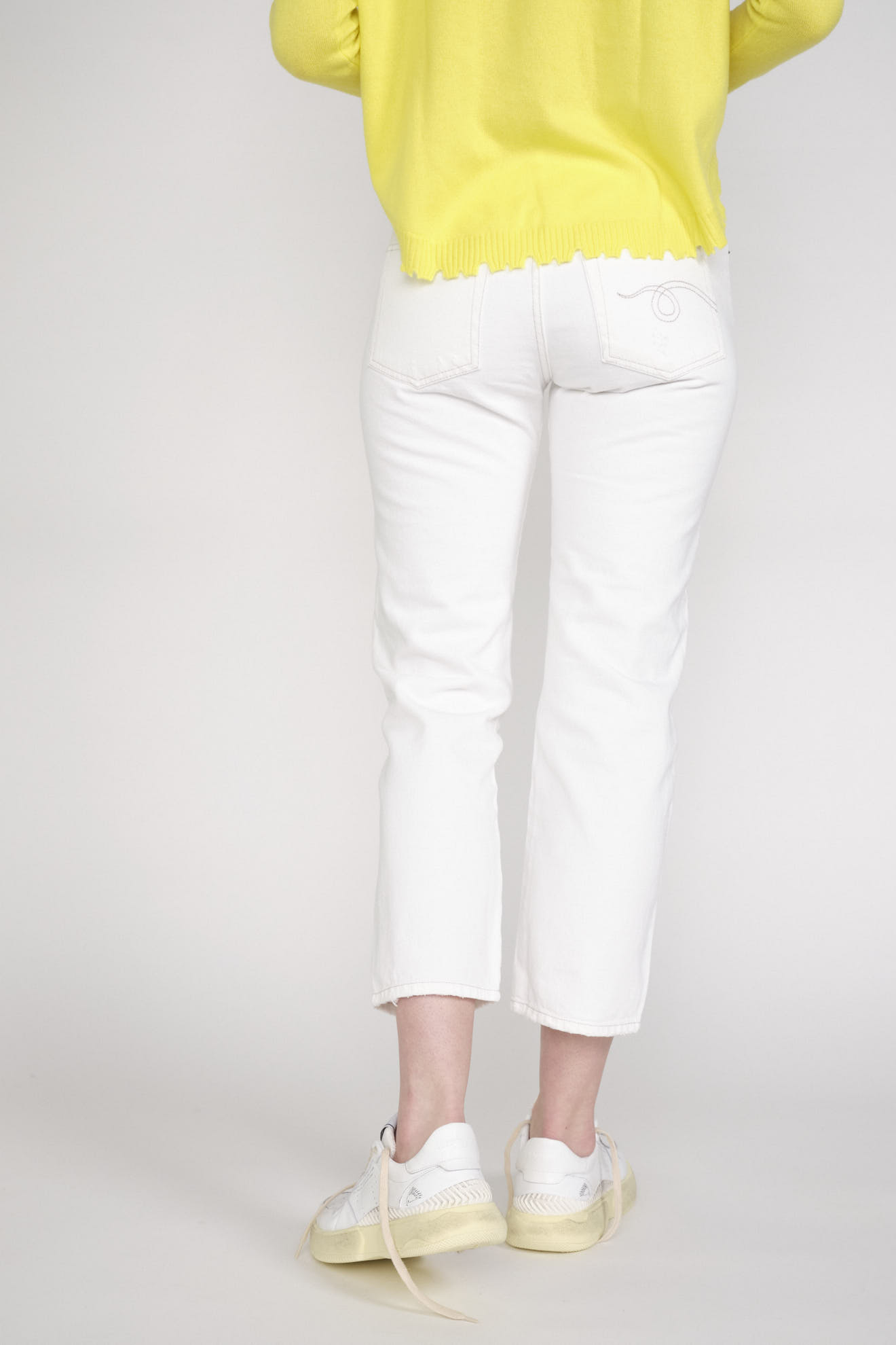 R13 Boy Straight - Jeans en coton à l'aspect usé blanc 25
