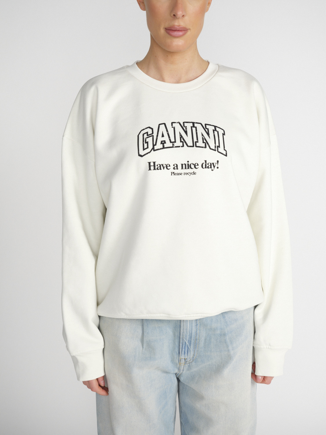 Ganni Baumwoll-Sweatshirt mit Logo-Detail  crema L/XL