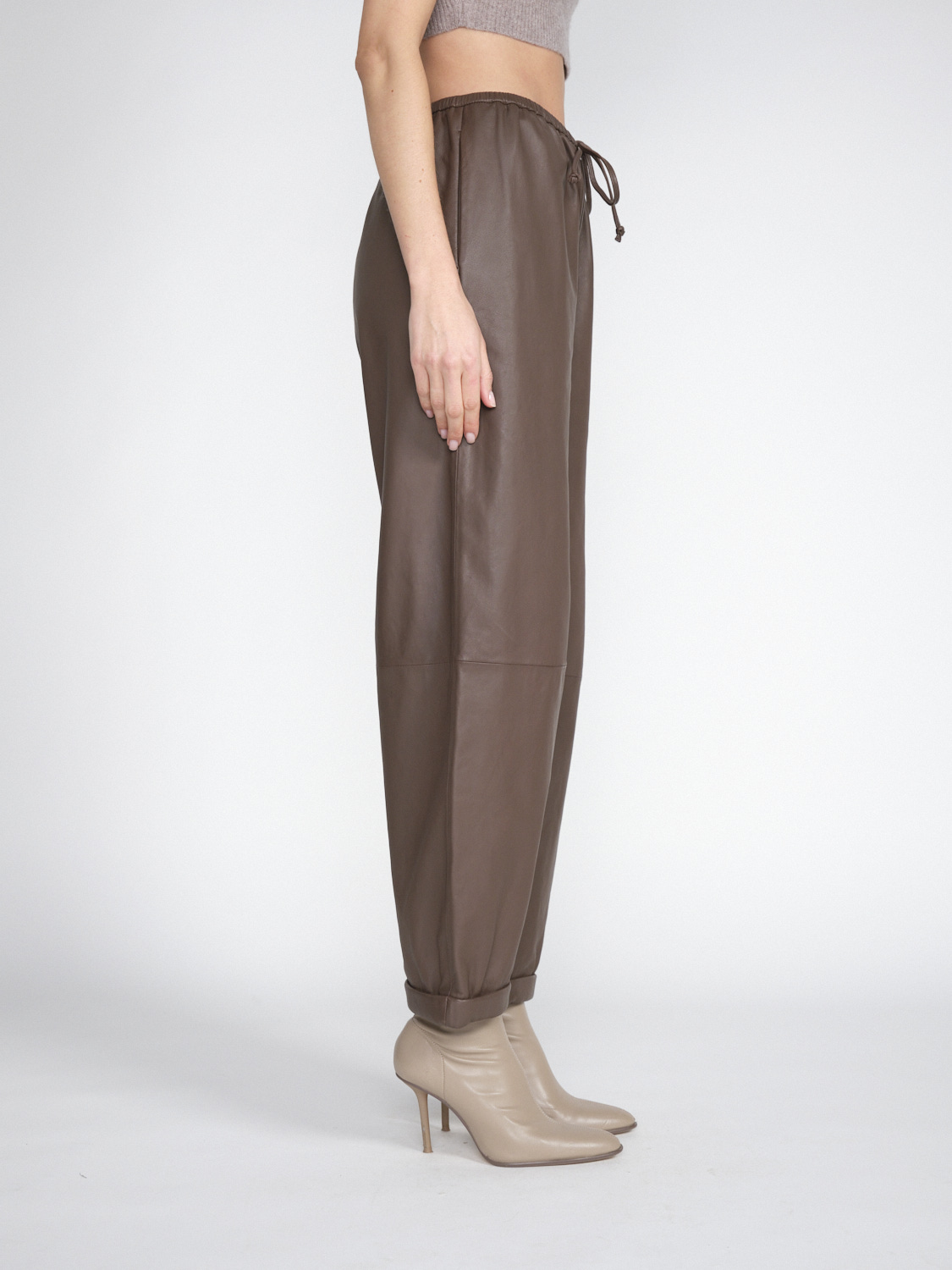 By Malene Birger Joanni – Baggy pants in lamb leather  brown 36