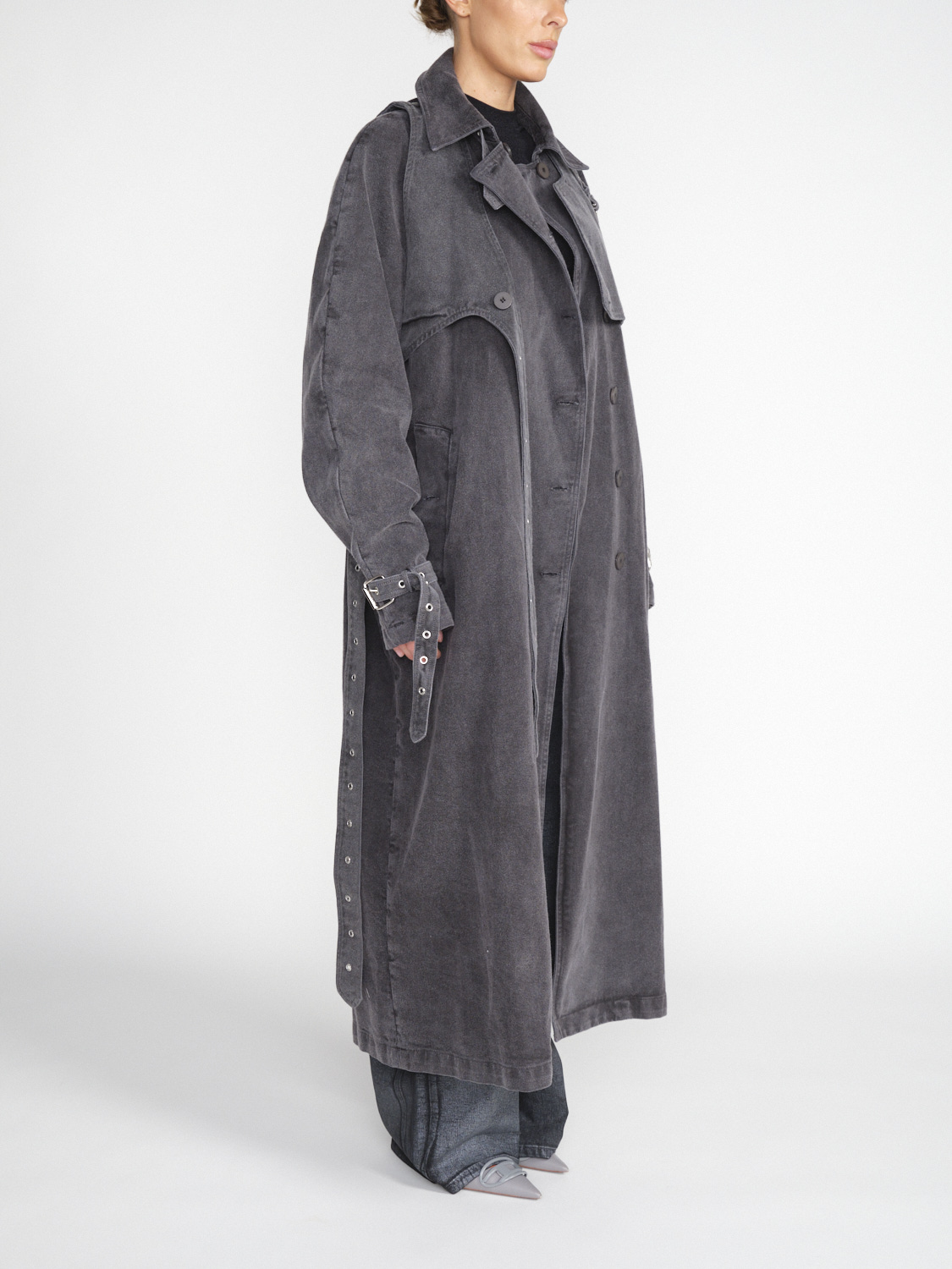 Oversized denim trenchcoat in cotton grey XS MNT15420 SCHWARZ XS