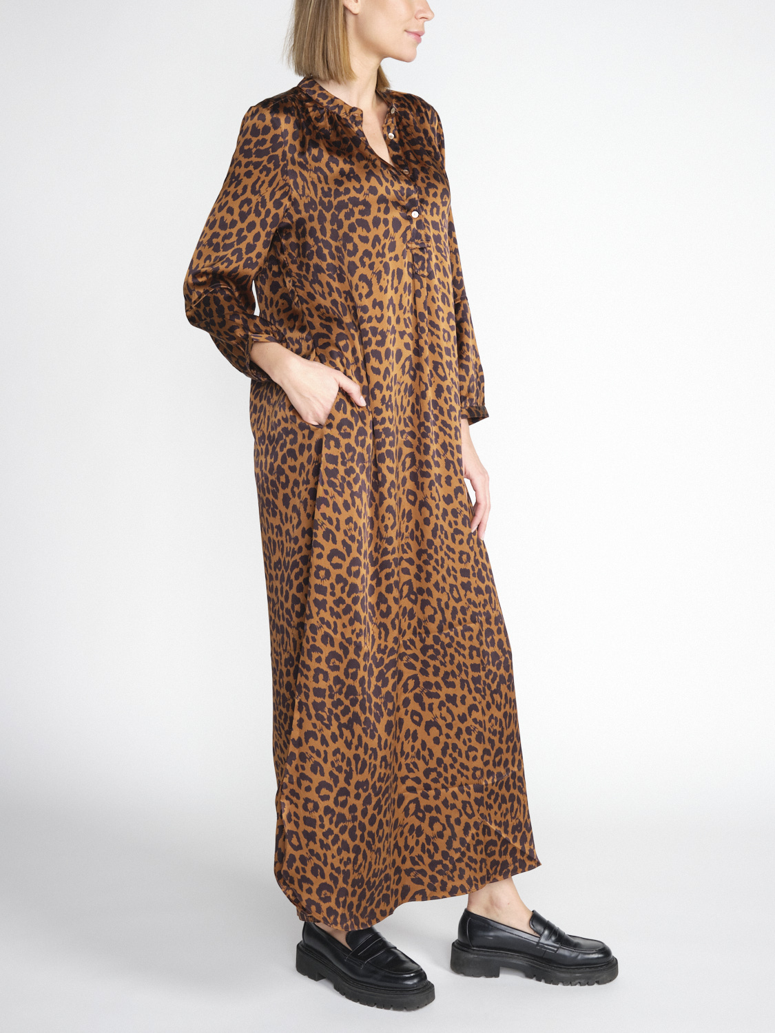 friendly hunting Dance long Cheetah - silk maxi dress with leo pattern	  brown S