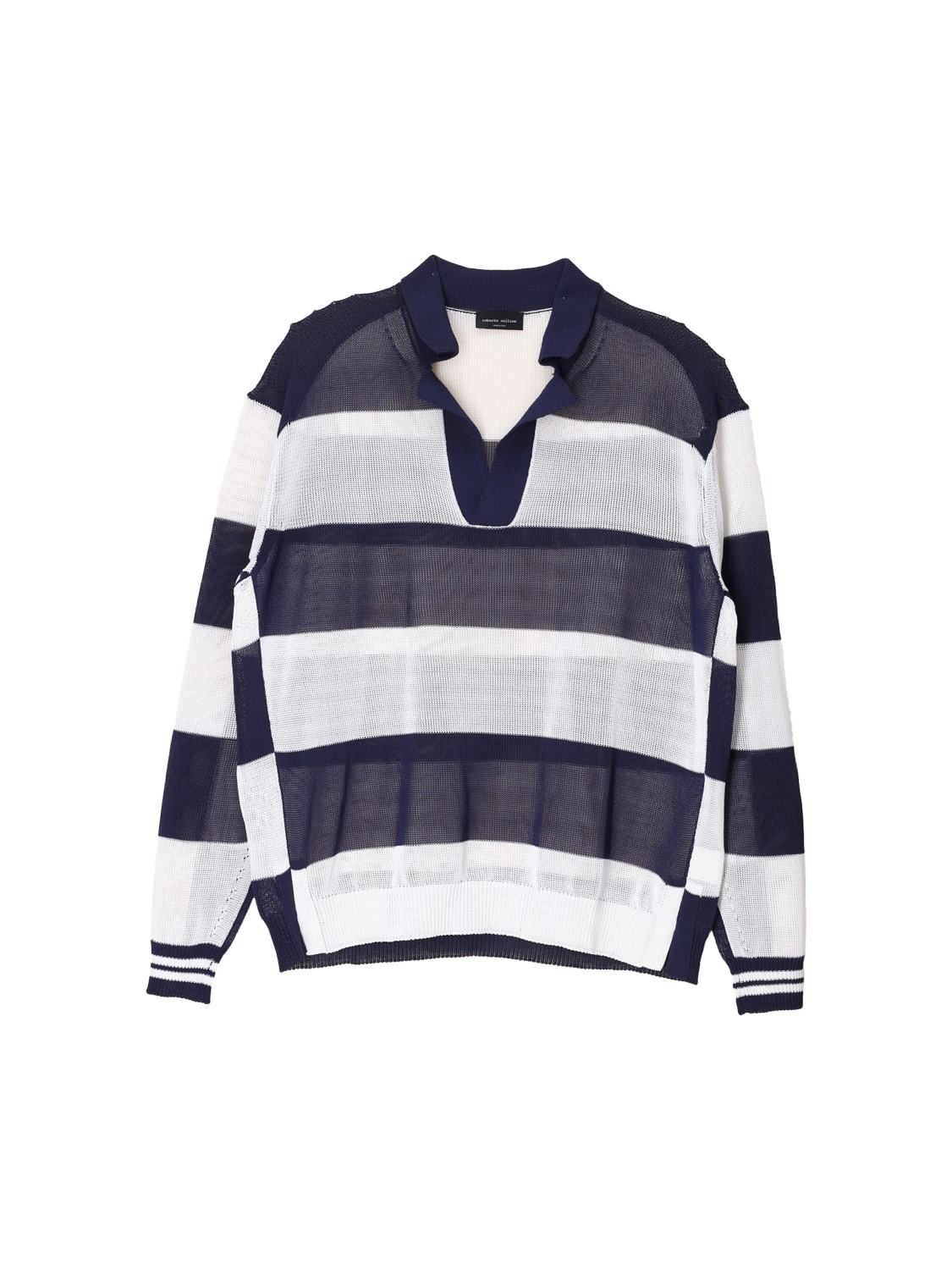 Roberto Collina Polo – Striped ajour knit sweater  marine 48