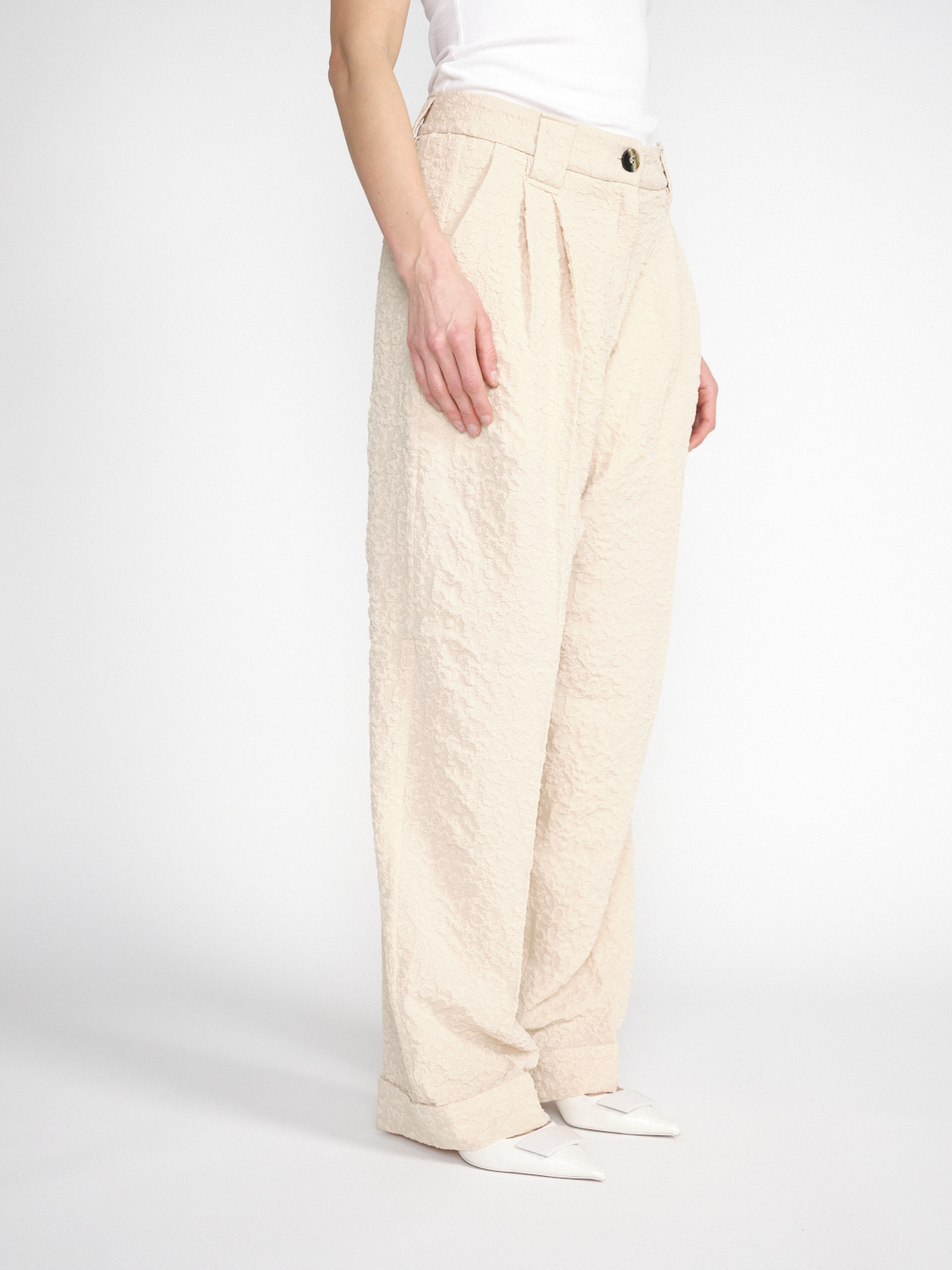 Ganni Textured Wide-Leg Hose beige 34