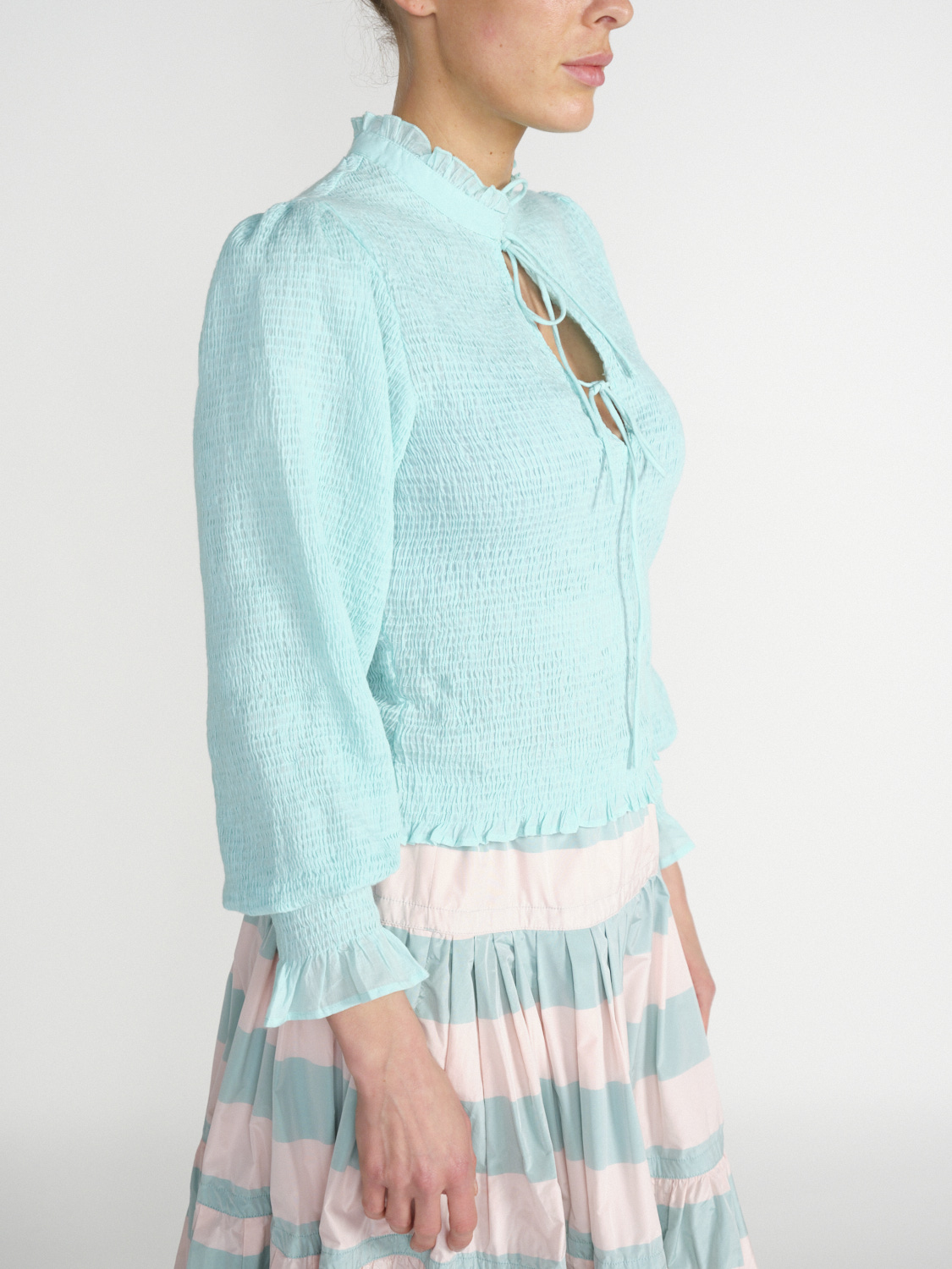 Antik Batik Anna smocked blouse with lace detail  36 mint