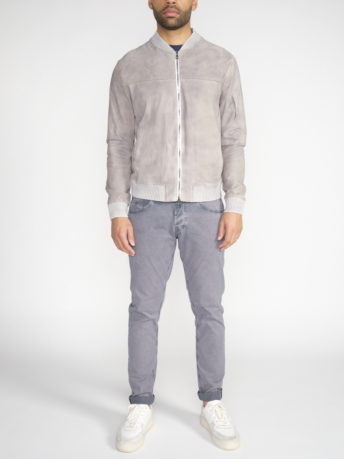 GMS 75 Bomber Lederjacke mit Reißverschluss  gris L