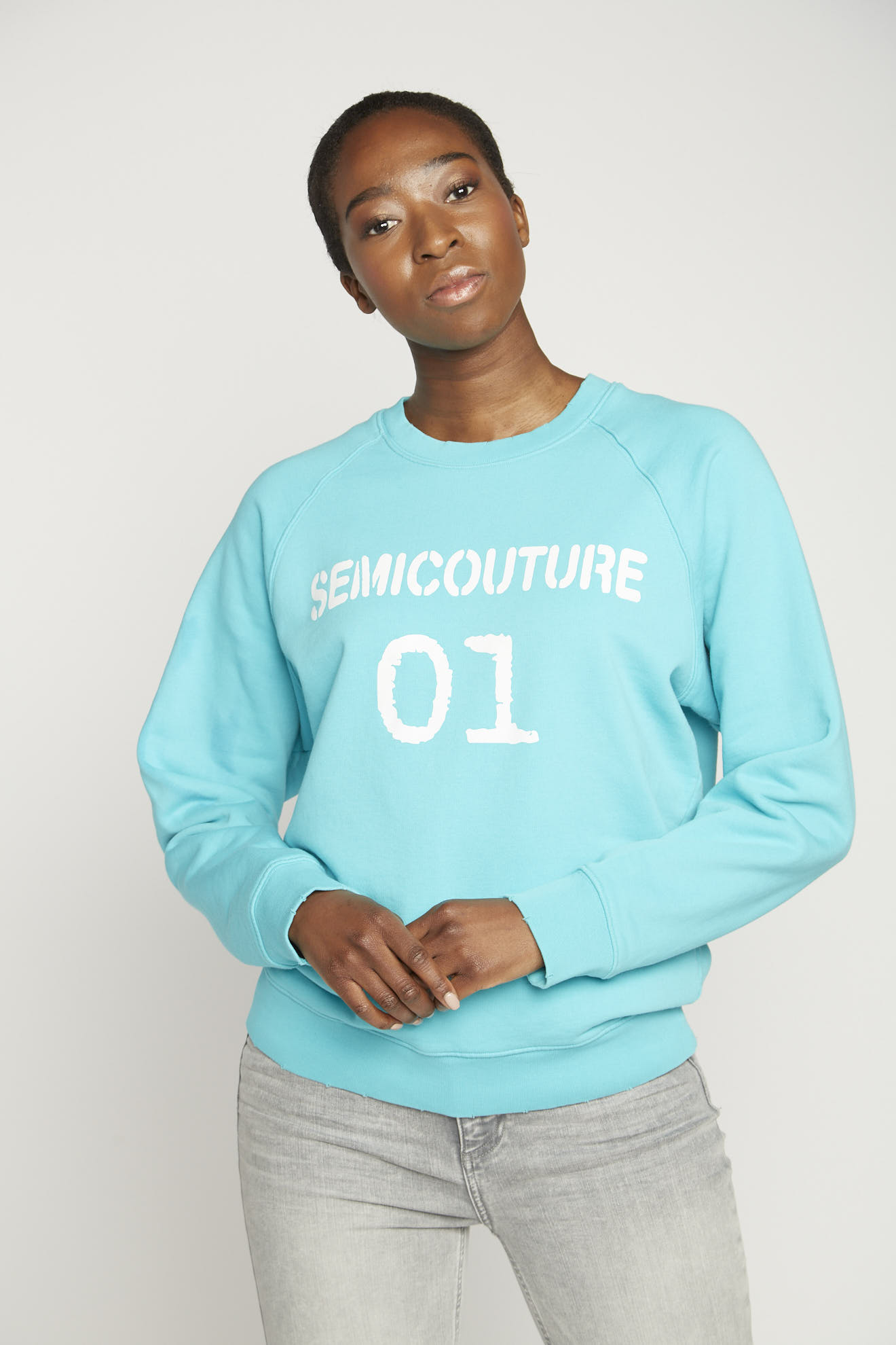 semicouture sweater blue branded cotton model front