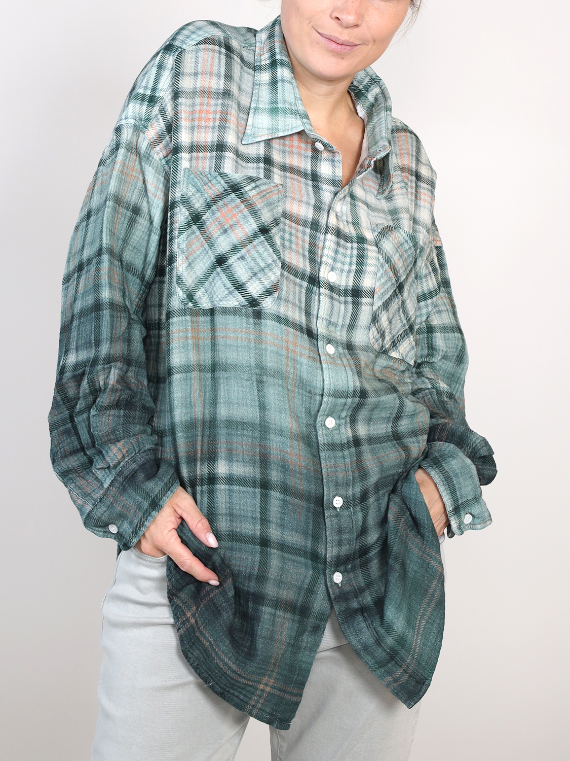 R13 Drop neck - Shirt with check pattern green M