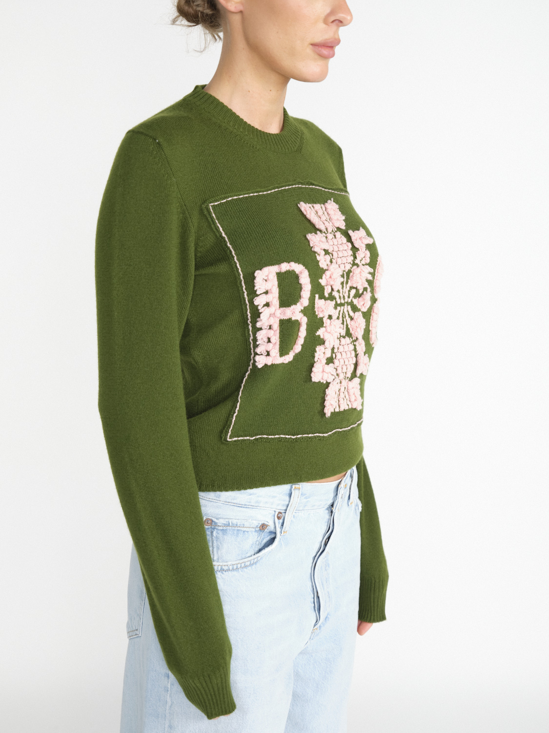 Barrie Sweater with Barrie Logo Cashmere Patch – Pullover aus Baumwolle mit Cashmerelogo verde M