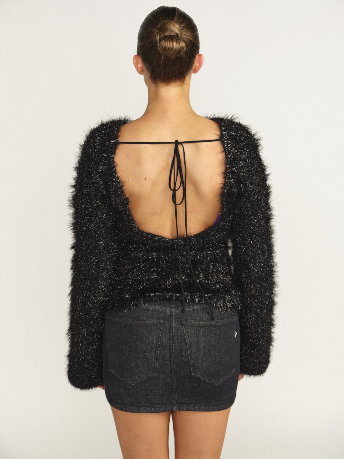 Victoria Beckham Pullover mit offenem Rücken und Glitzerfäden-Details  schwarz XXS