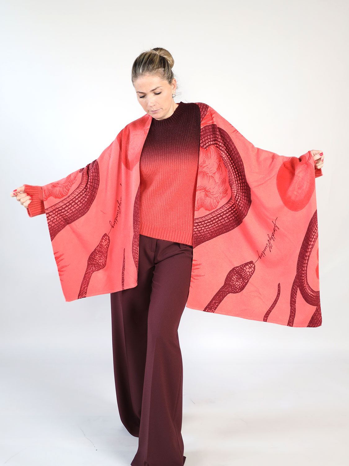 friendly hunting Cashmere poncho scarf orange One Size