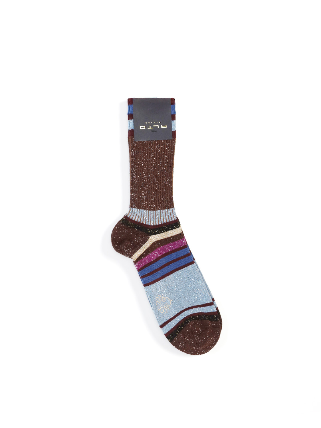 Alto Paia –  Gestreifte Socken mit Lurex-Effekt   braun One Size