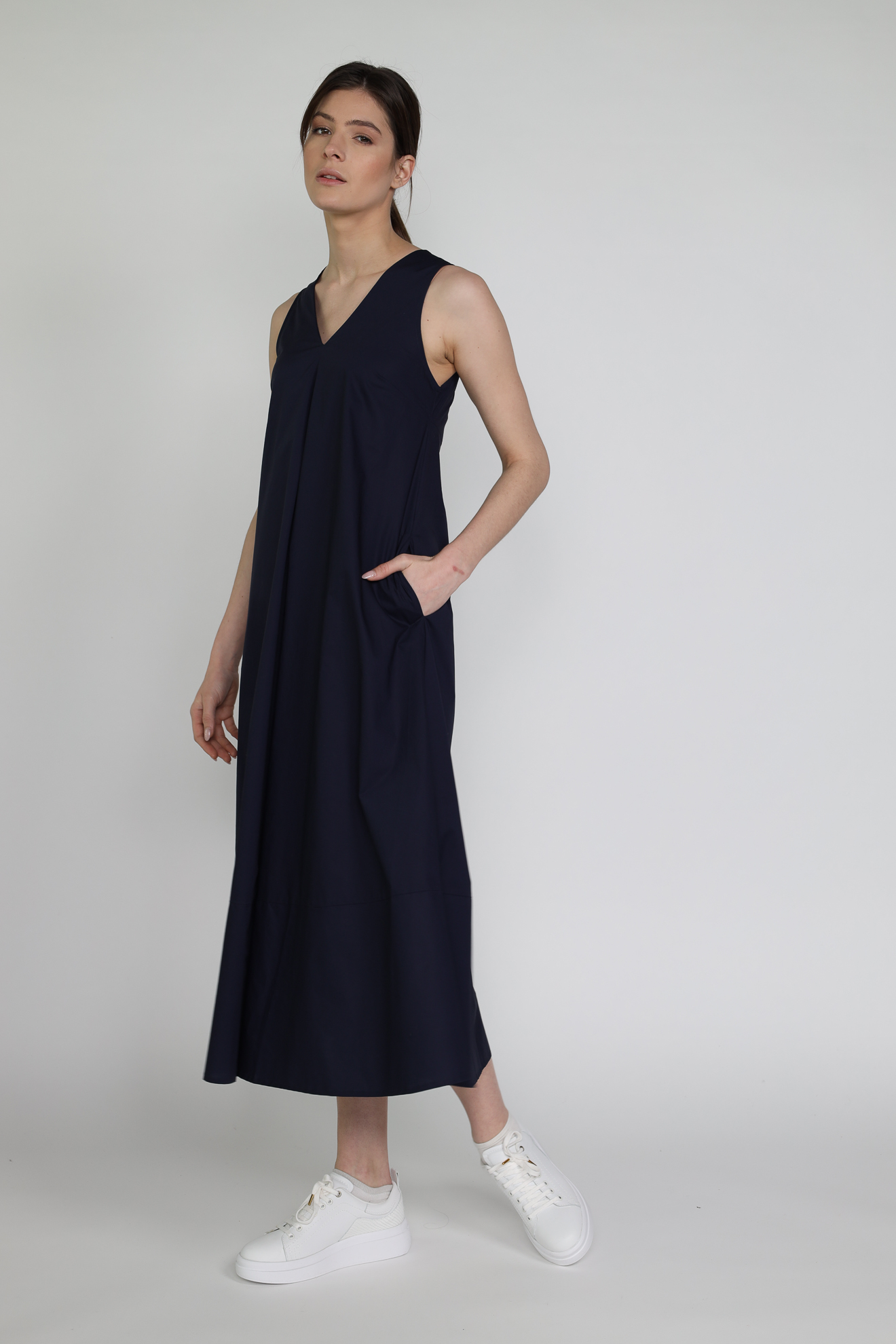 Roberto Collina Abito - maxi vestido acampanado de algodón blau L Roberto Collina Abito - maxi vestido acampanado de algodón blau L