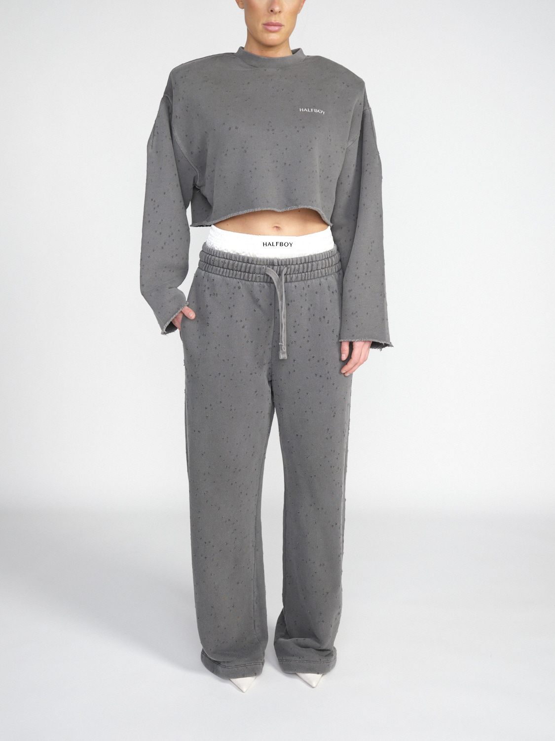 Halfboy Crew Neck – Cropped Pullover mit Schulterpolstern   schwarz XS