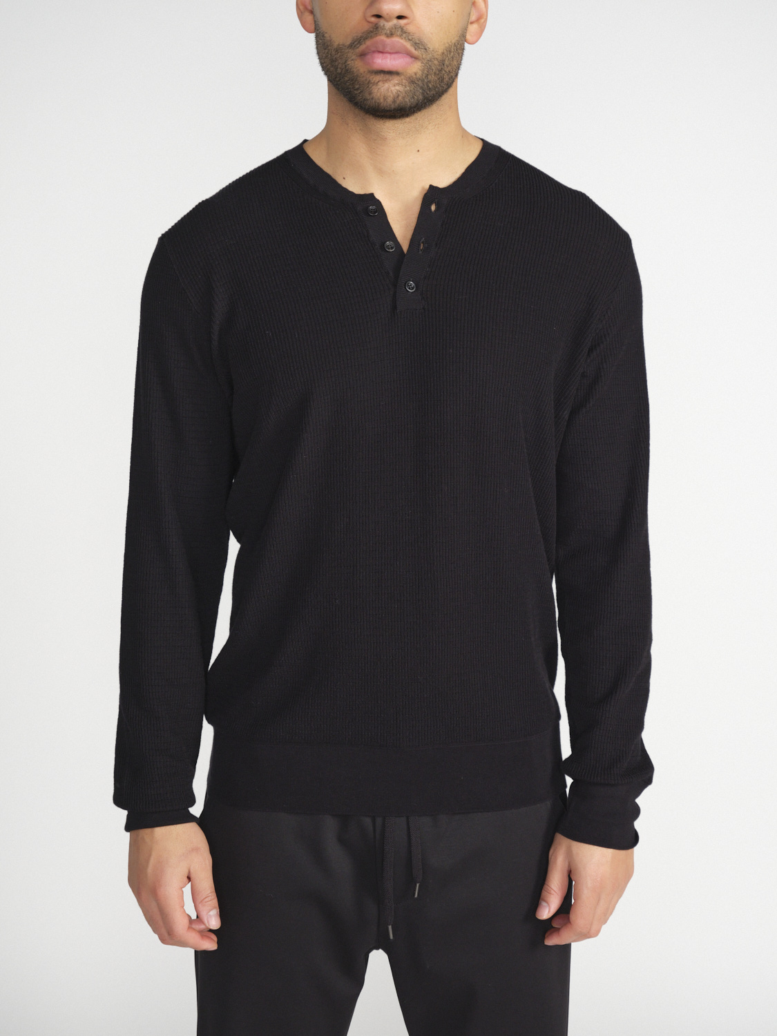 Roberto Collina Serafino – Leichter Ripp-Baumwoll Pullover mit Knopfleiste   negro 48