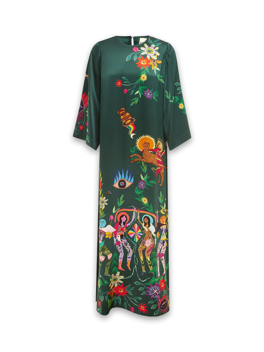 Agatha - Silk satin midi dress with artwork design 