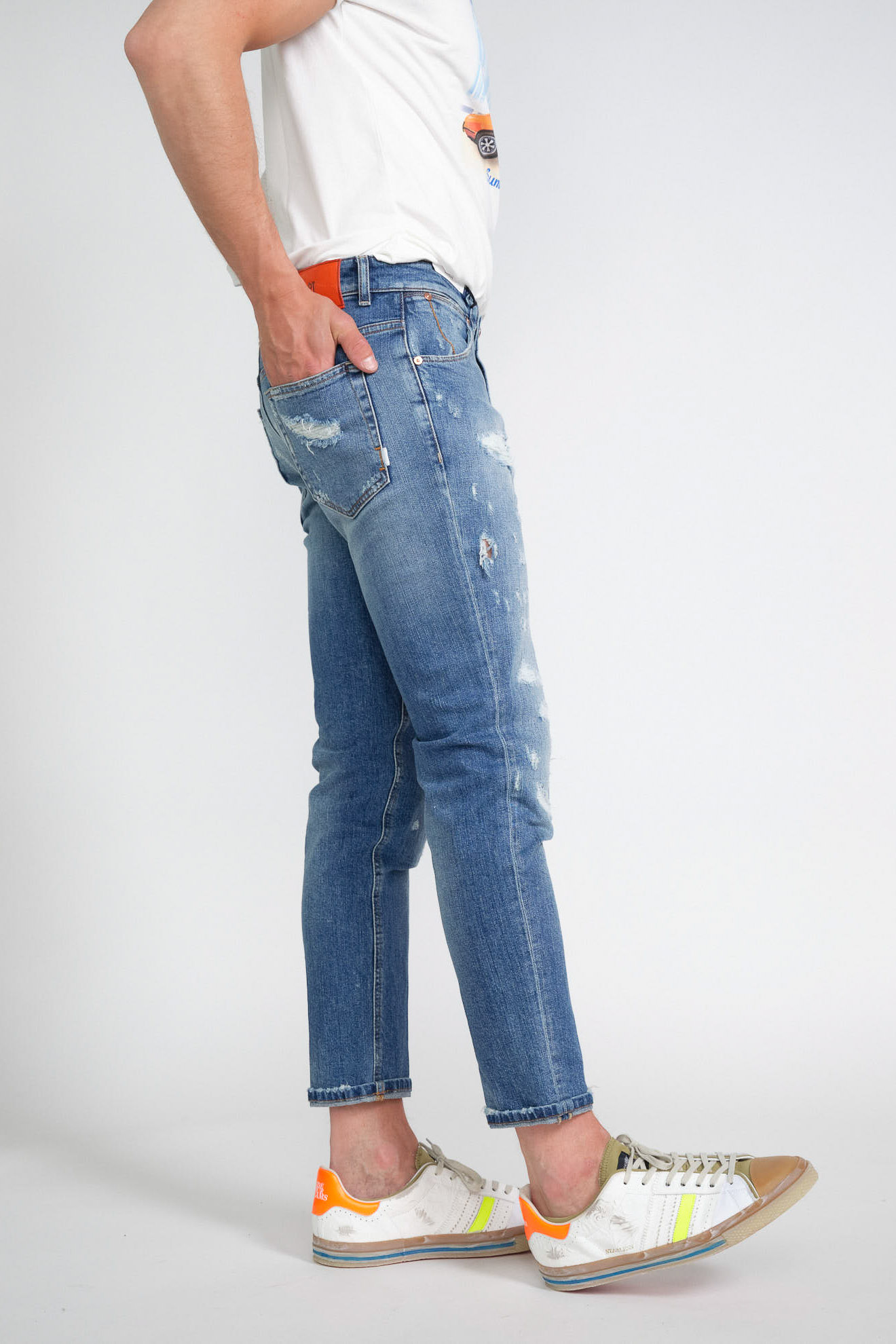 pt Torino jeans denim destroyed baumwolle model seitenansicht