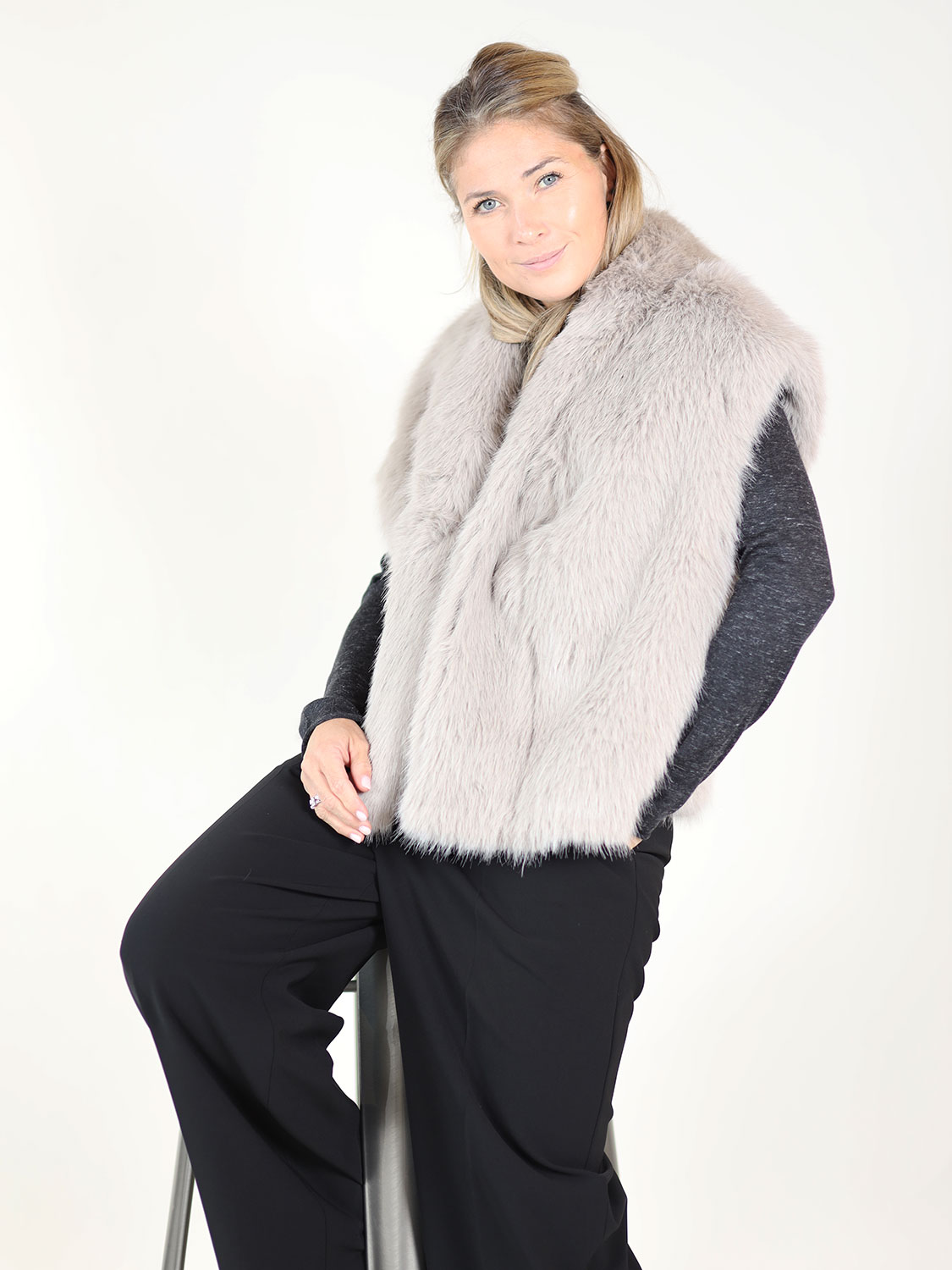 Betta Corradi Gilet – Weste in Felloptik   taupe XS