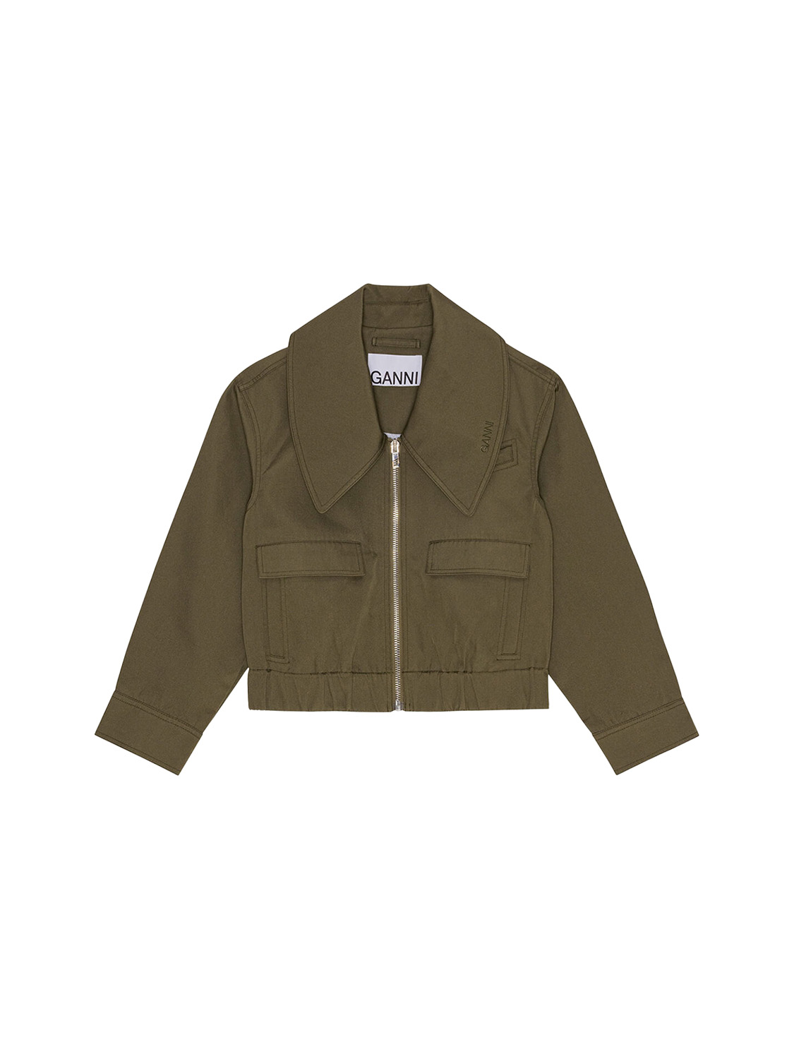 Ganni Cropped jacket with a wide collar  khaki 36