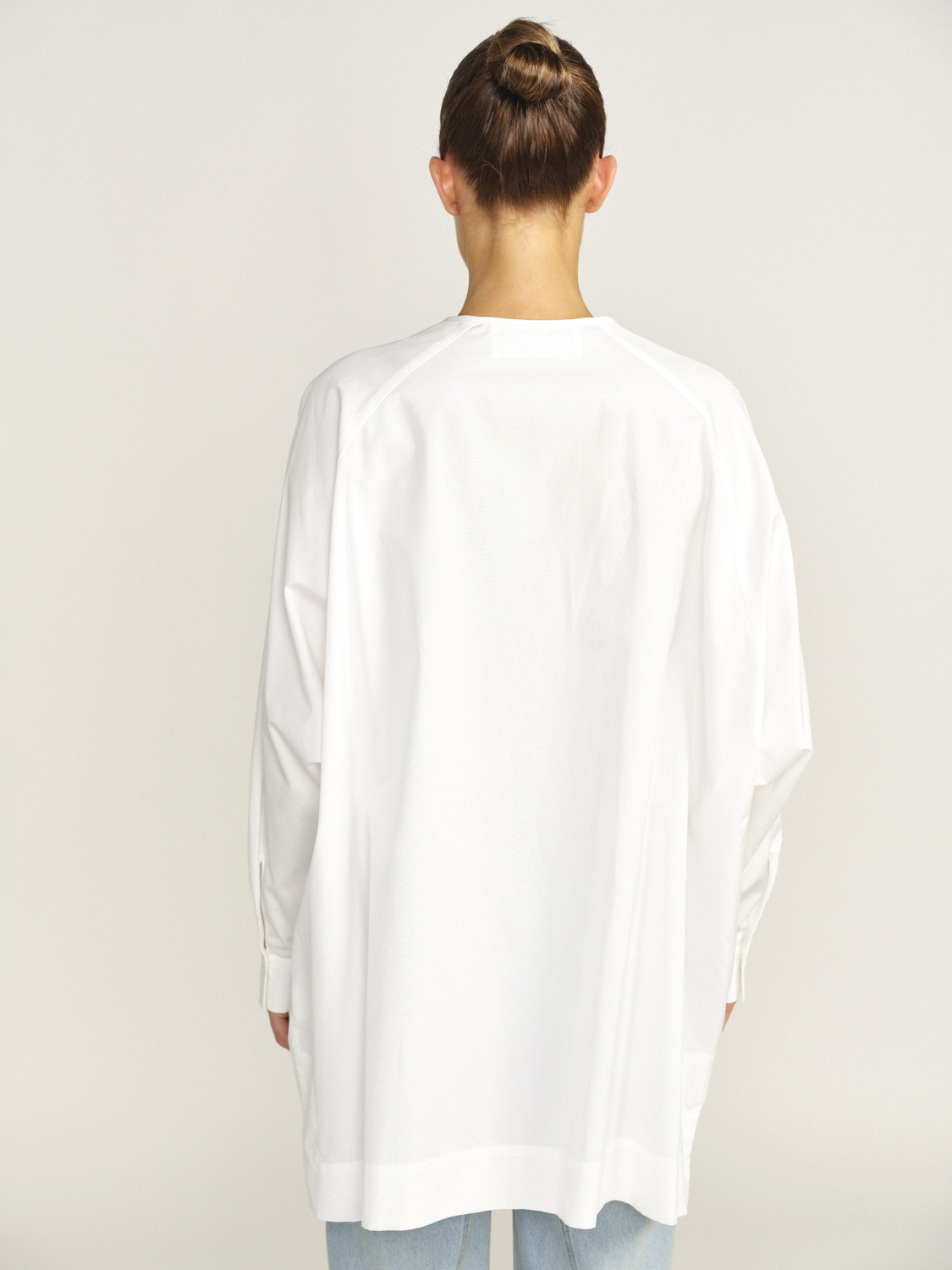 Eva Mann Oversized Bluse mit geradem Schnitt aus Baumwolle weiss 34