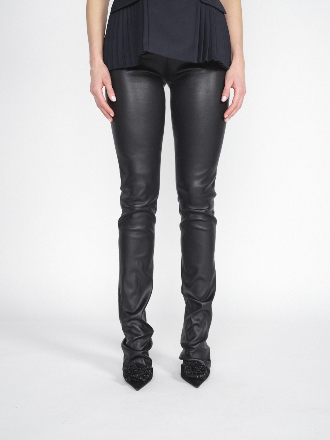 jitrois Leggings en cuir d'agneau stretch schwarz 34