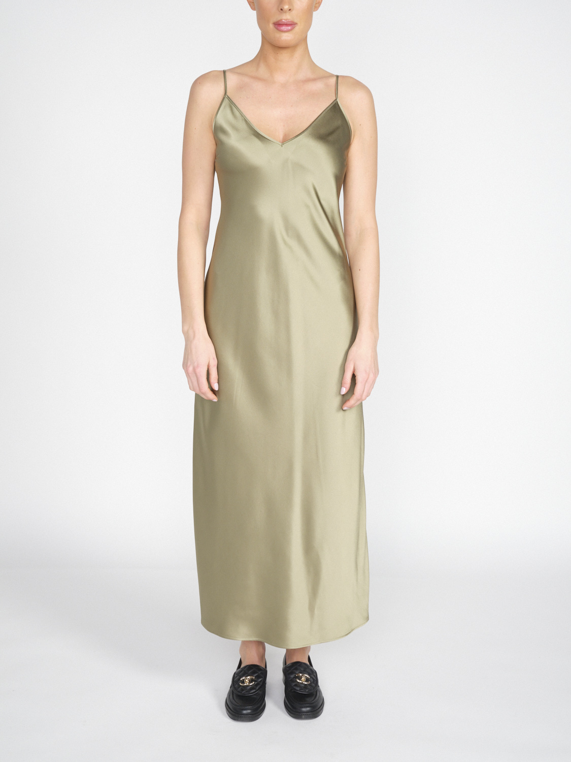 Joseph Clea Dress –Midi-Kleid aus Seiden-Satin   caqui 36