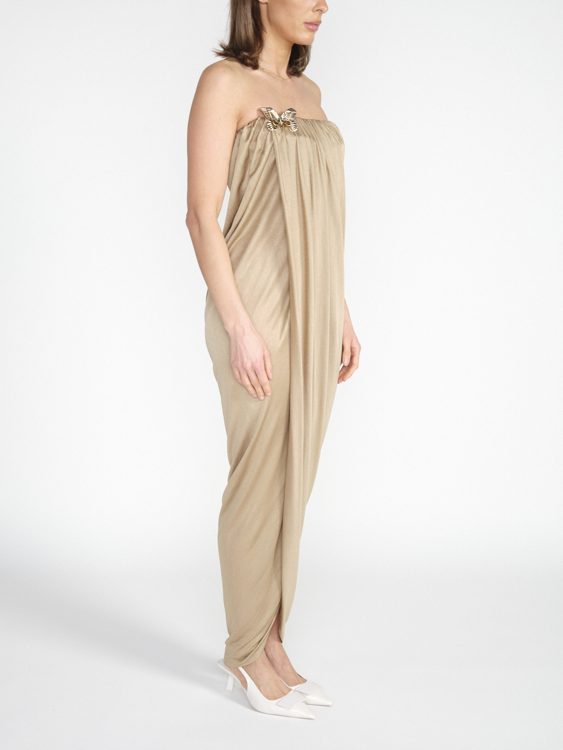 Blumarine Abito midi con spilla a farfalla   beige 34