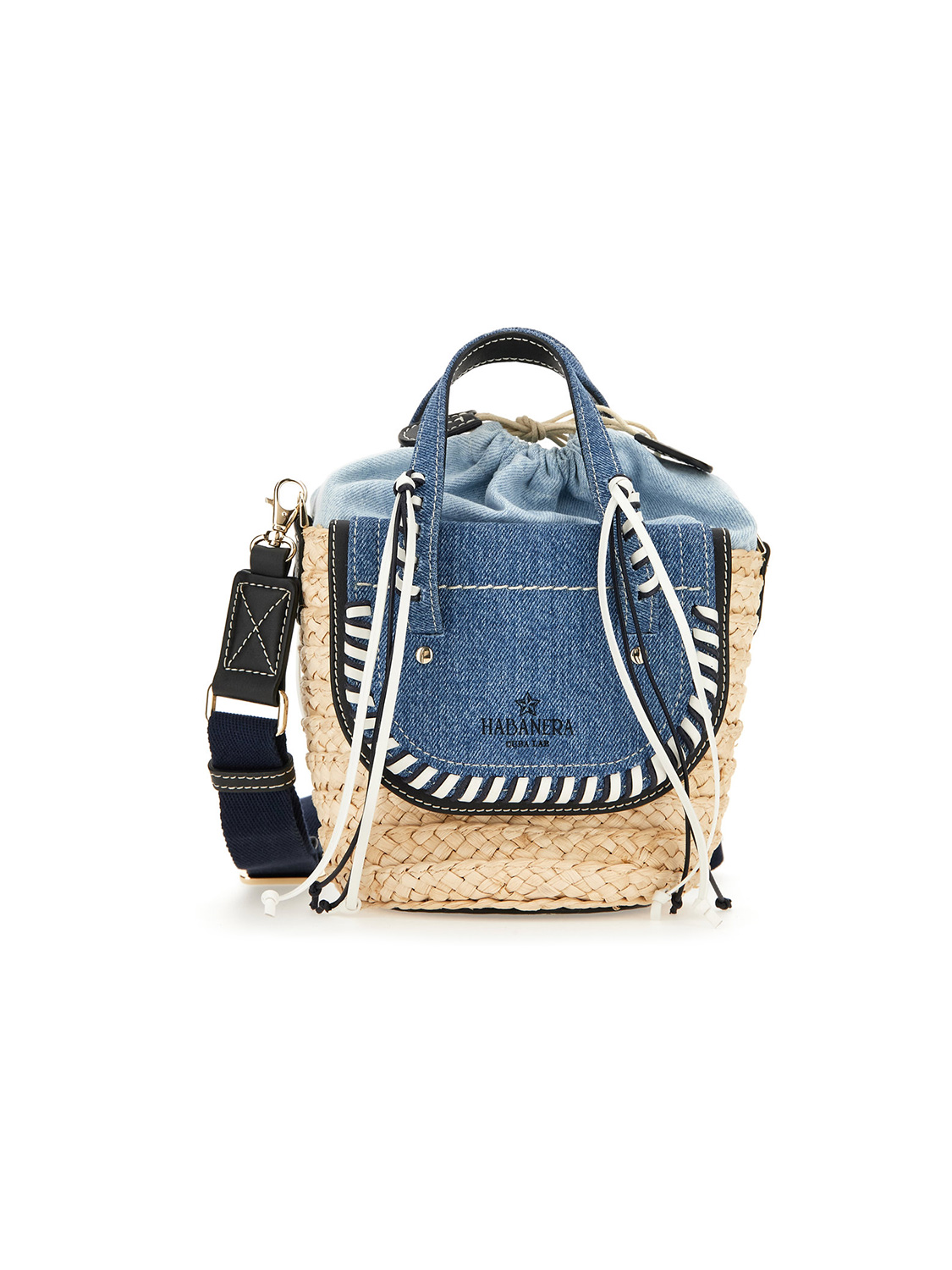 Habanera Azul Jeans Suede - Denim bag with leather handles 