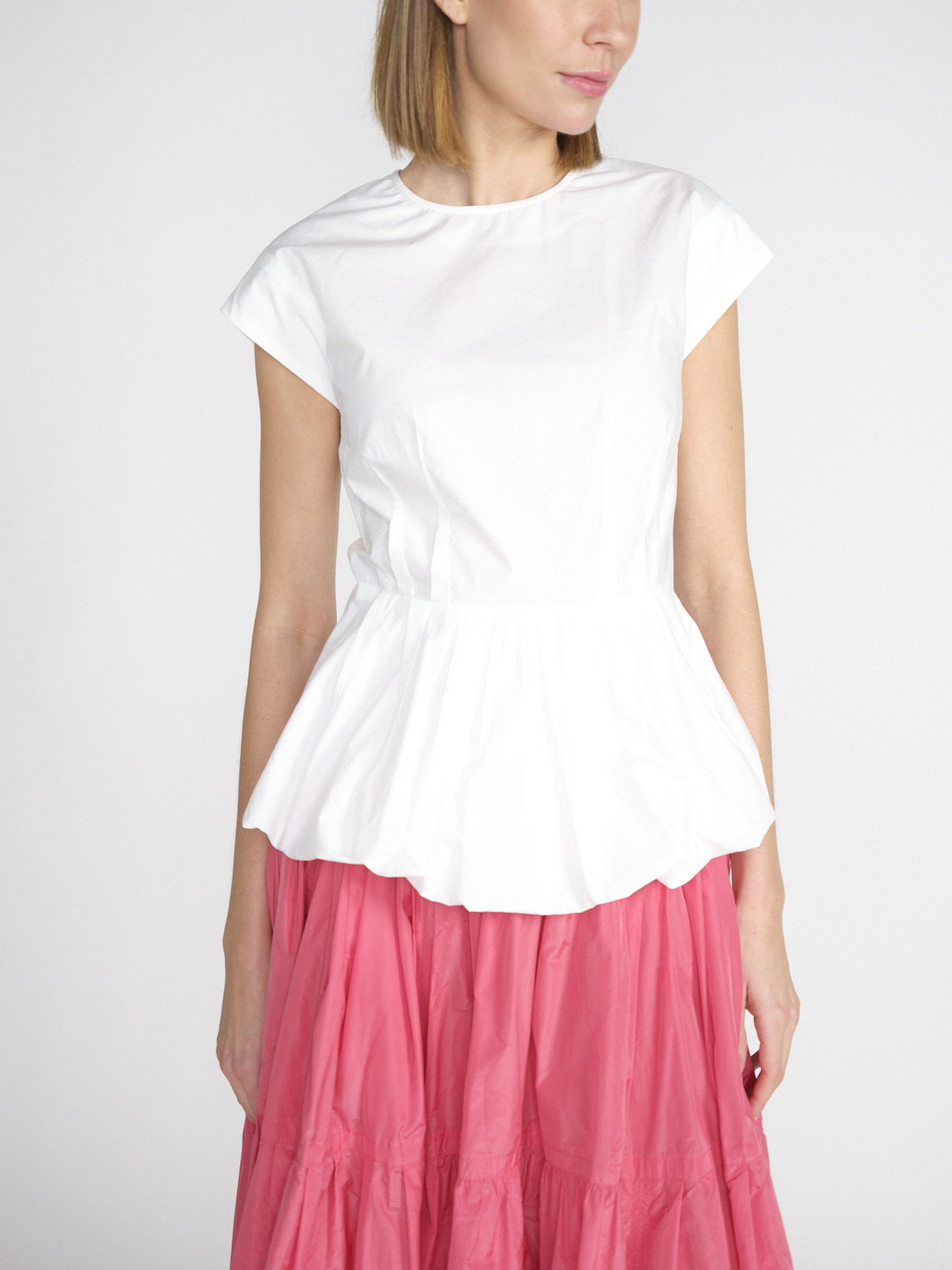 Odeeh Blusa de algodón con peplum globo blanco 34