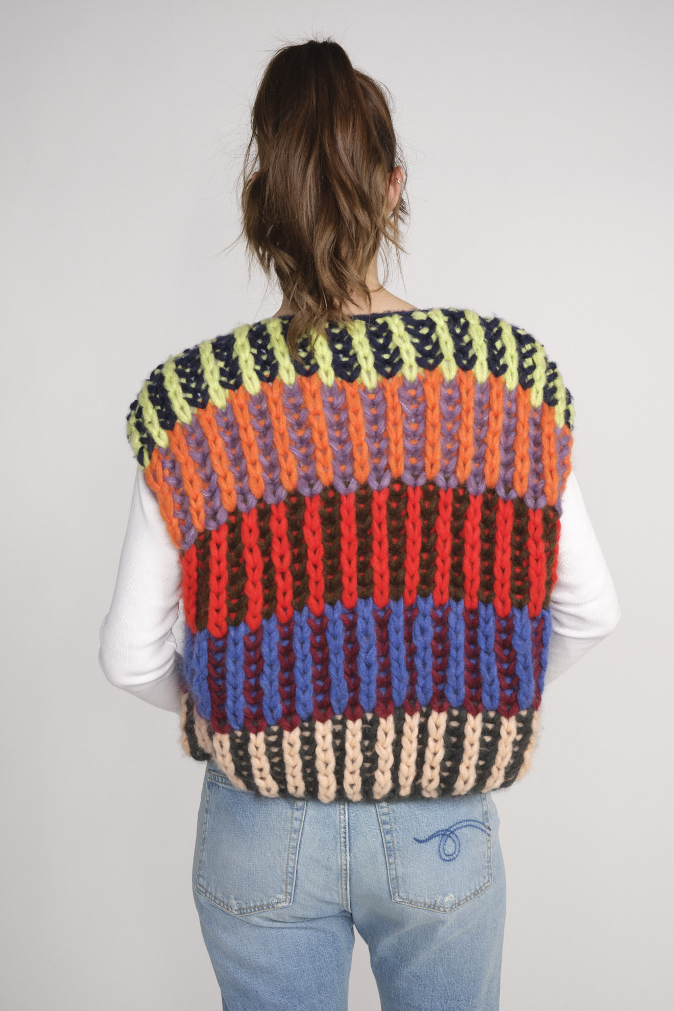 Maiami Cashmere Chunky vest - Cardigan en gros tricot coloré en cachemire multi S/M