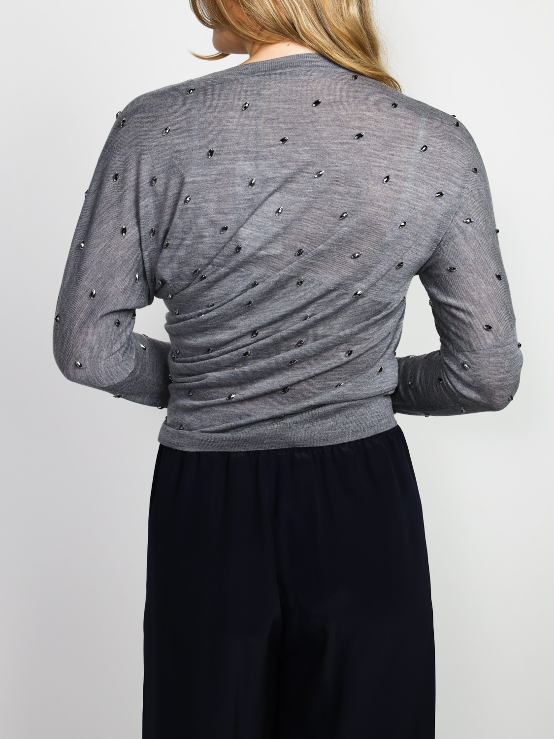 Odeeh Pullover mit Strasssteinchen grau S Odeeh Pullover mit Strasssteinchen grau S