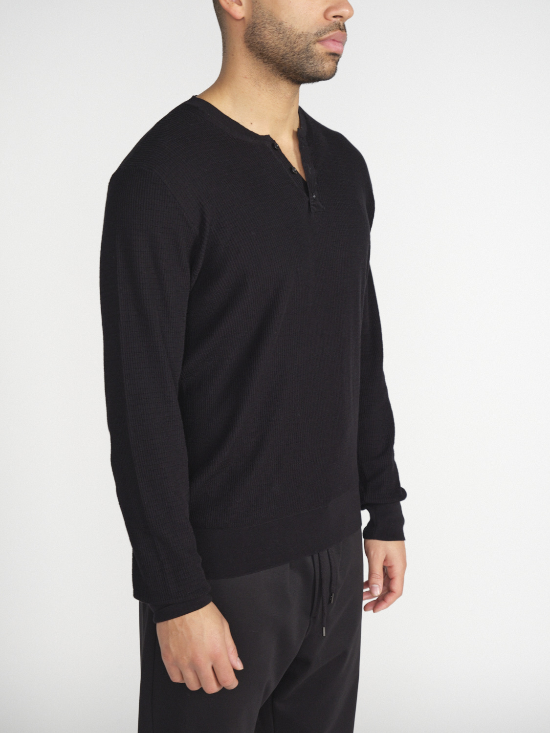 Roberto Collina Serafino – Leichter Ripp-Baumwoll Pullover mit Knopfleiste   negro 48