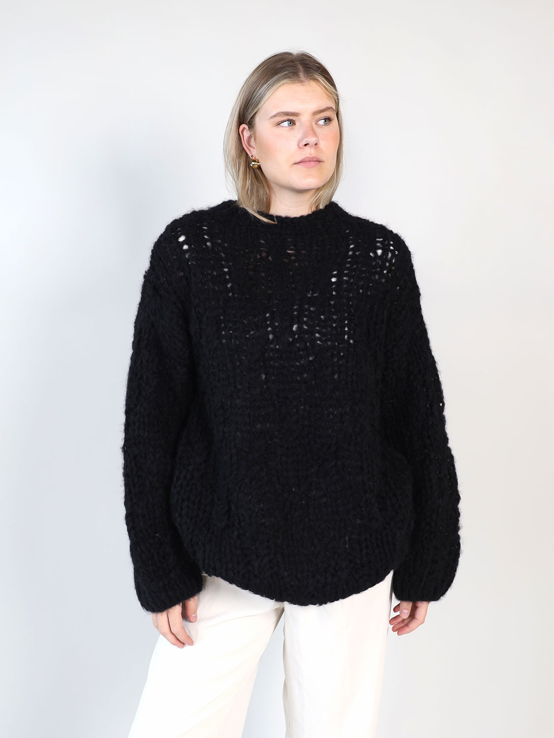 Maiami Alpaka Pullover mit Zopfmuster  schwarz S/M
