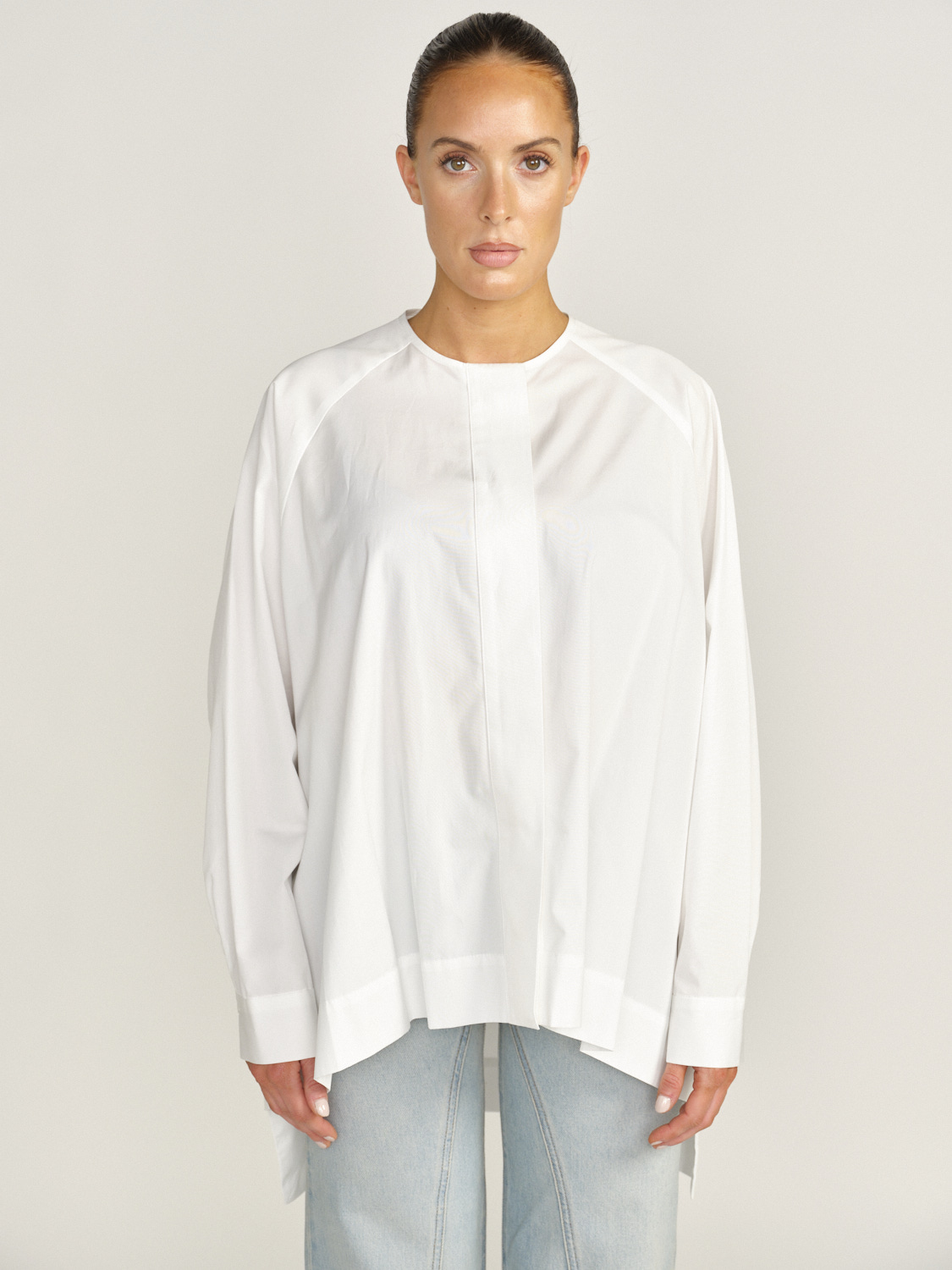 Eva Mann Oversized Bluse mit geradem Schnitt aus Baumwolle weiss 34