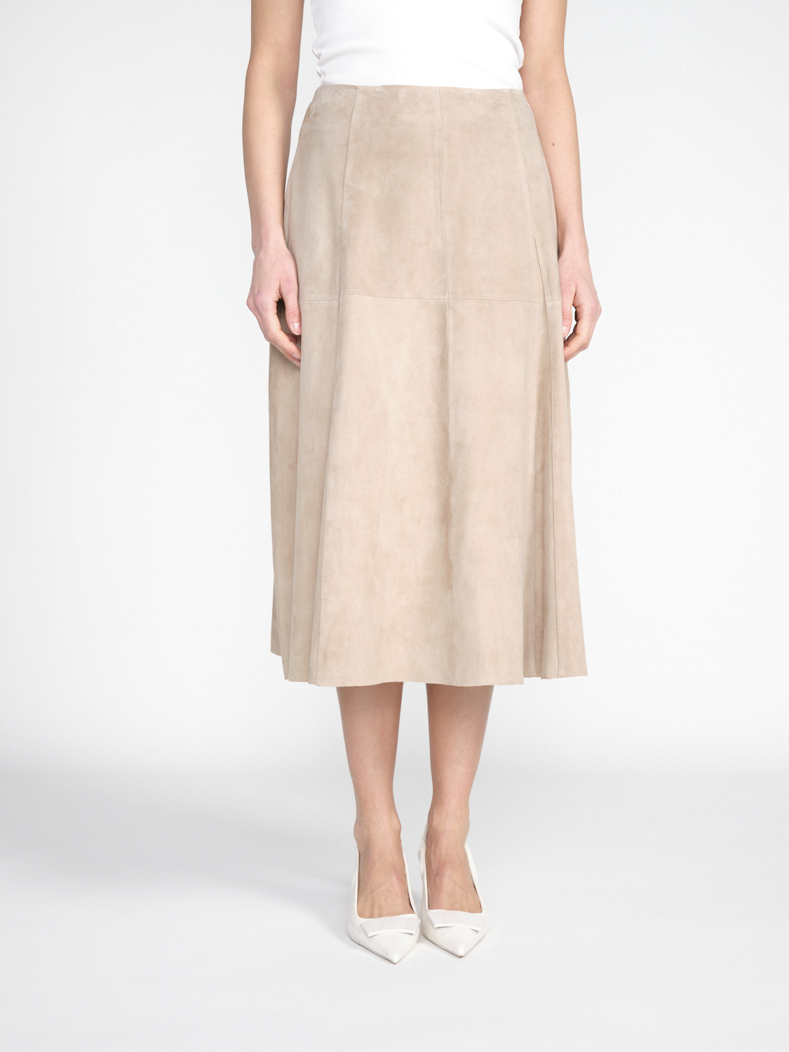 Udine – Slightly flared suede midi skirt 