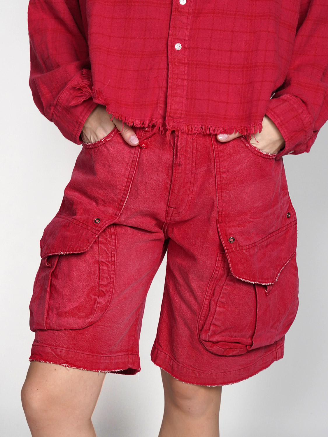 R13 Multi Pocket Baggy Cotton Pants  red 26