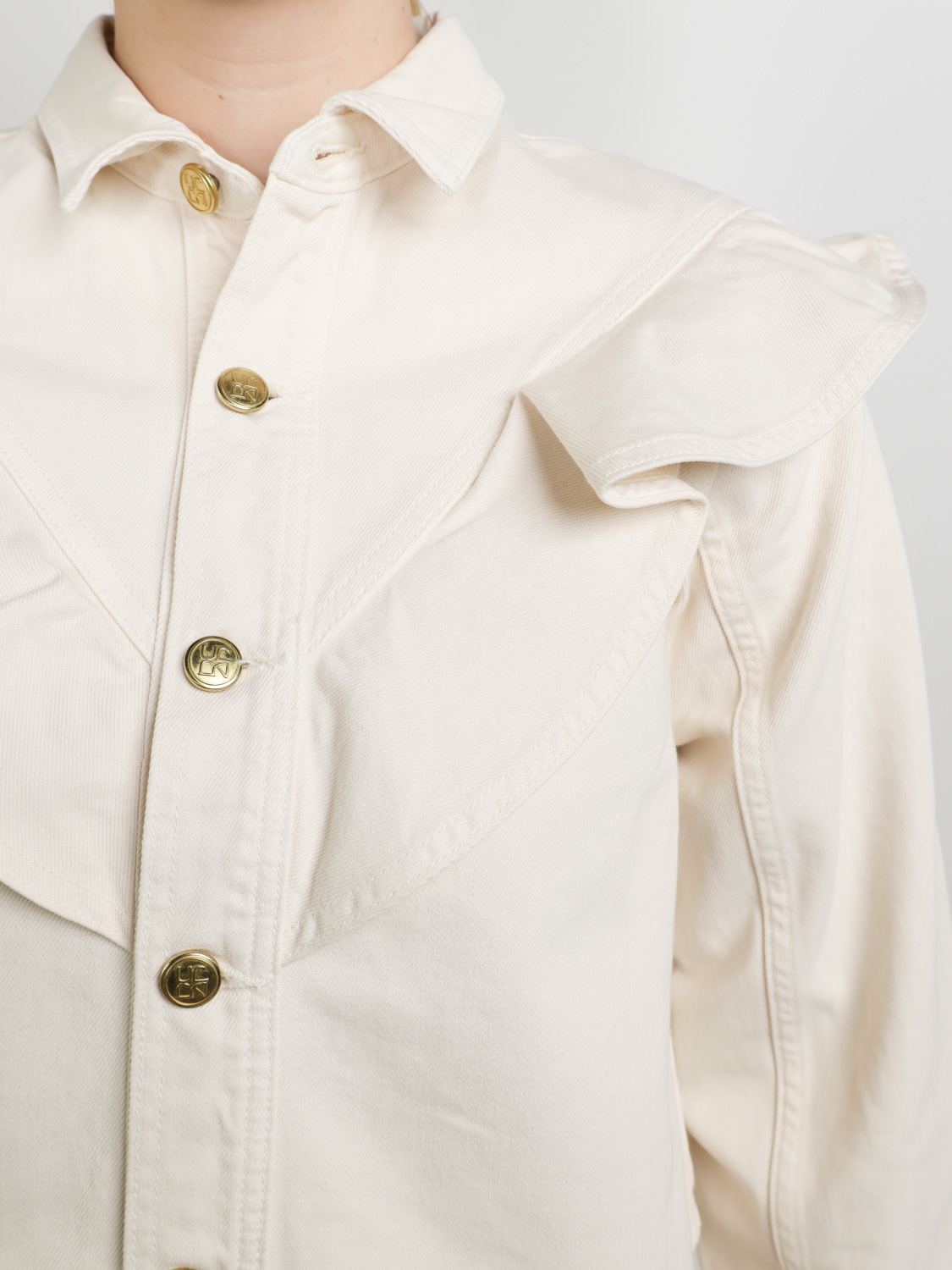 Ulla Johnson The Mathilde - Denim shirt with ruffles creme S Ulla Johnson The Mathilde - Denim shirt with ruffles creme S