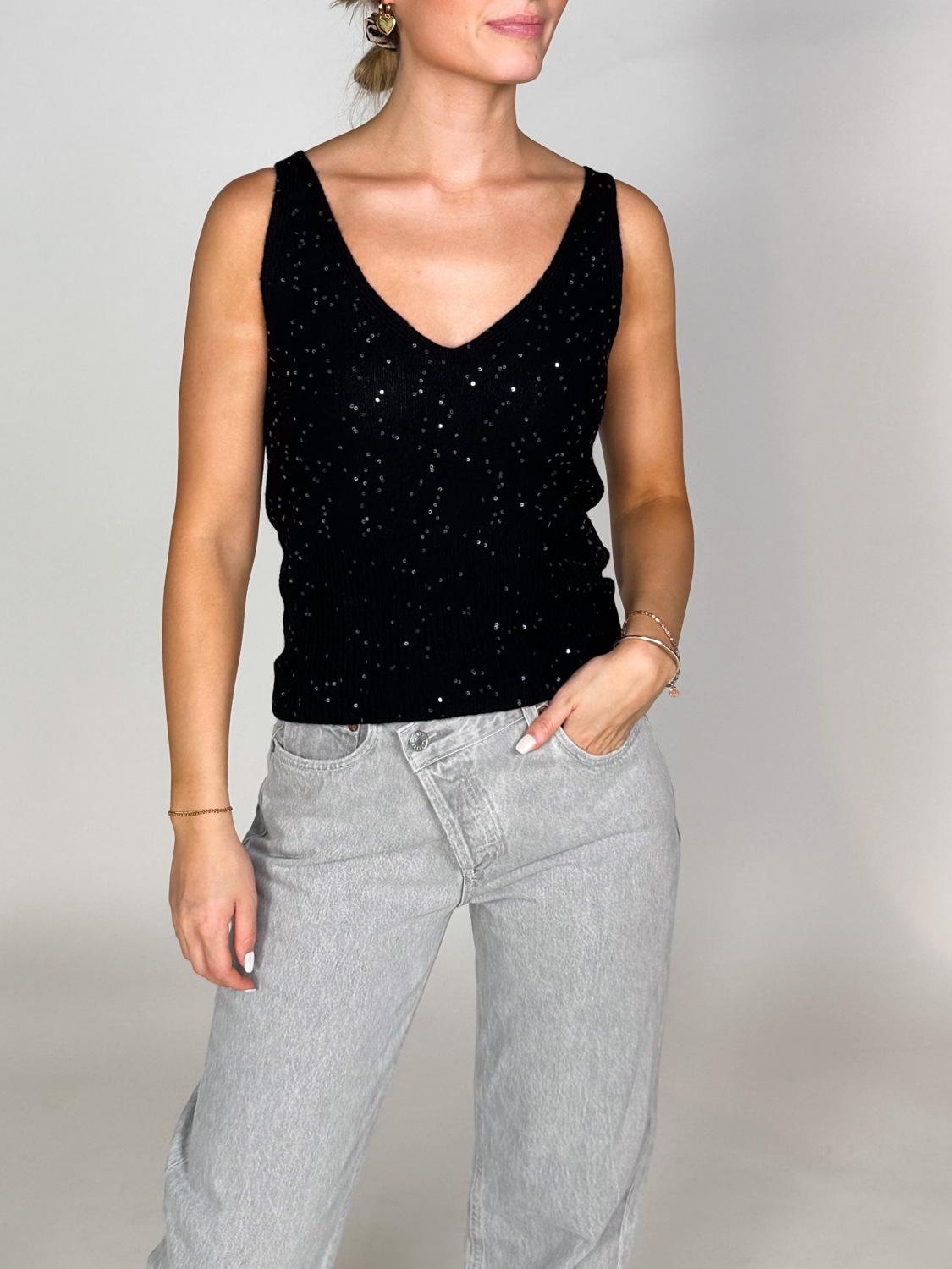 Lorena Antoniazzi Strick-Top mit Pailletten-Details   schwarz 38