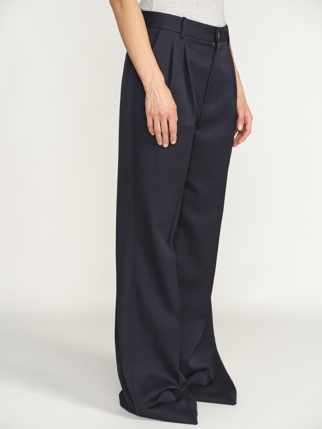 Nili Lotan Flavie - Pantalon à pinces en coton navy 38