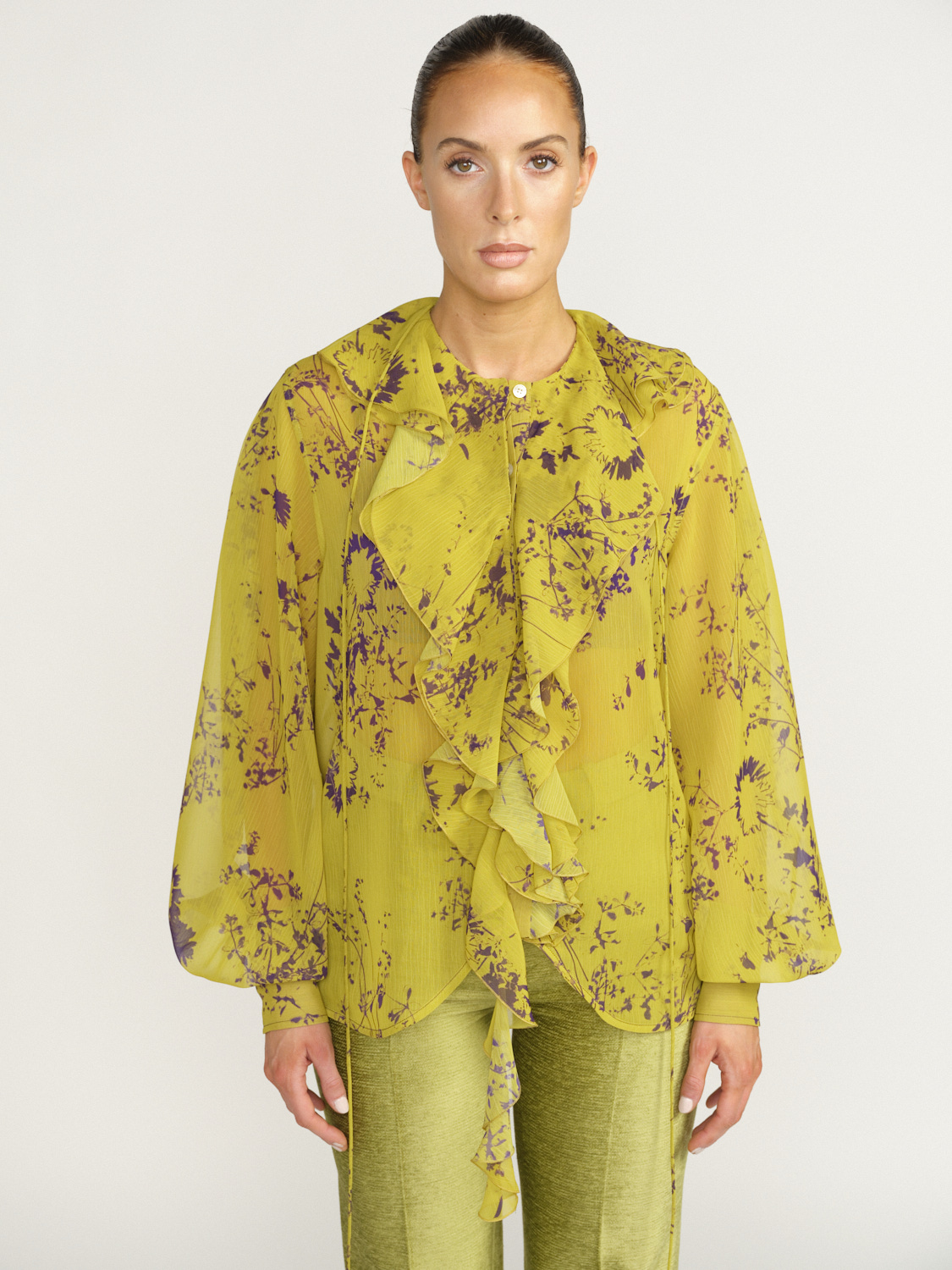 Victoria Beckham Romantic Blouse - Wide falling blouse with ruffle flounce  green 34