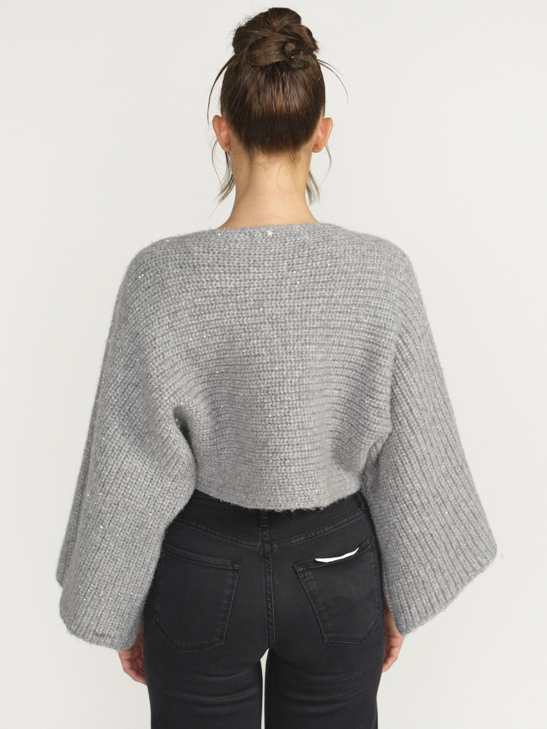 Lorena Antoniazzi Pull-over en maille fine crêpée avec encolure en U grau Taille unique