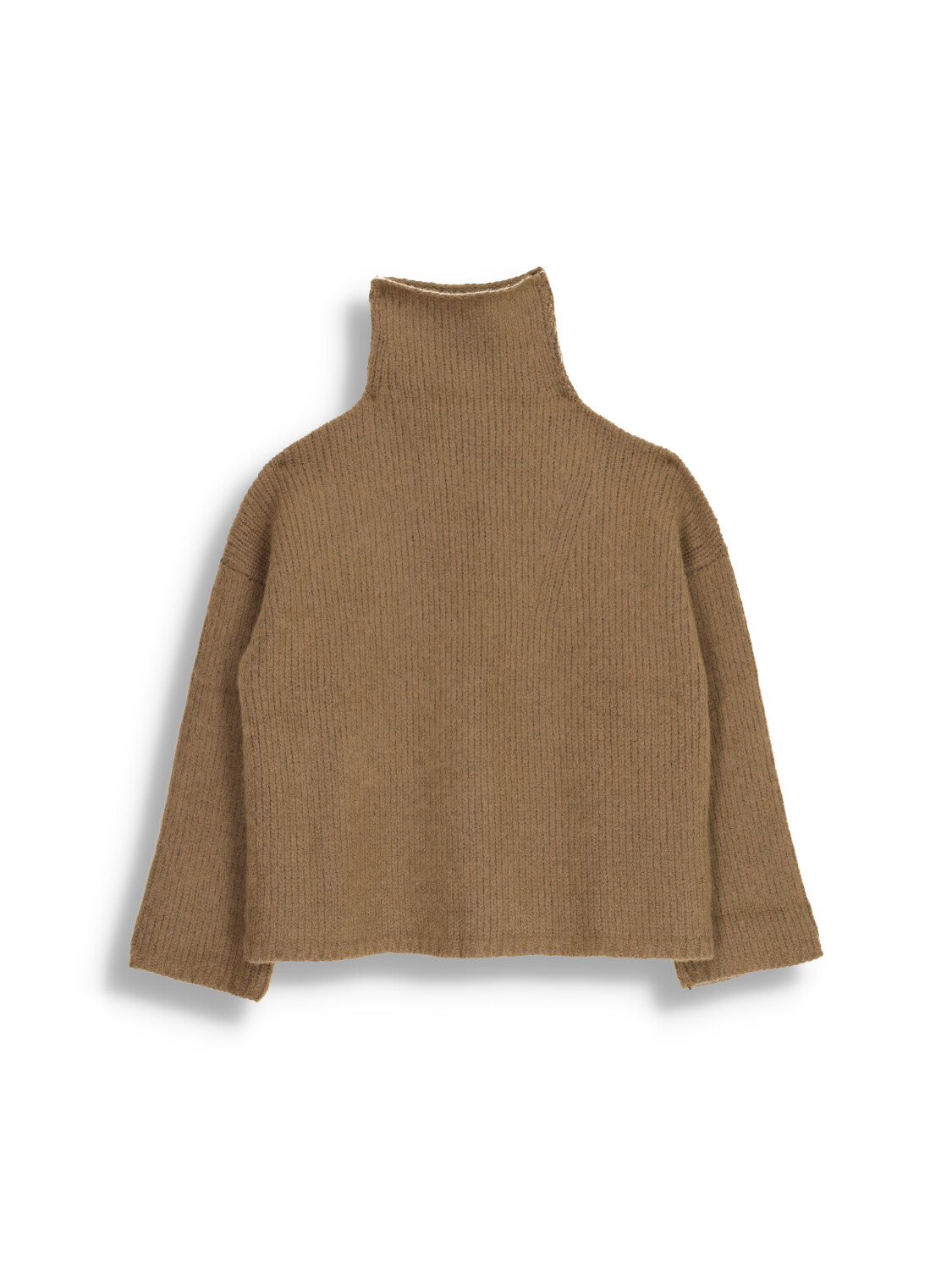Cashmere silk blend knit sweater with stand up collar