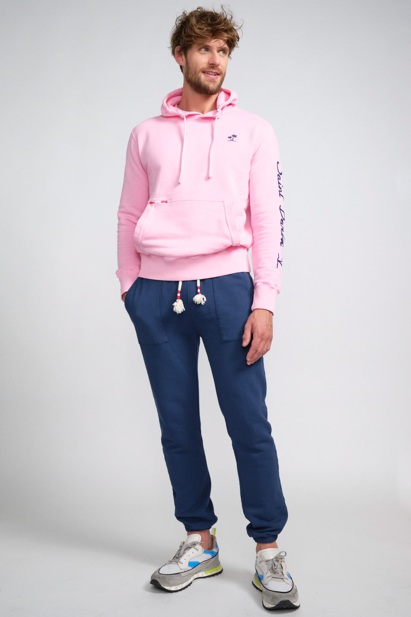 st.barth hoodie pink branded cotton model style