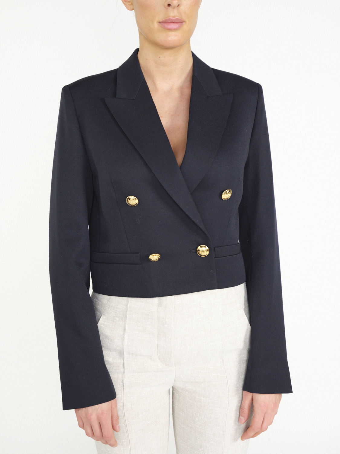 Nili Lotan Beauregard - Blazer cropped in lana vergine   navy 34