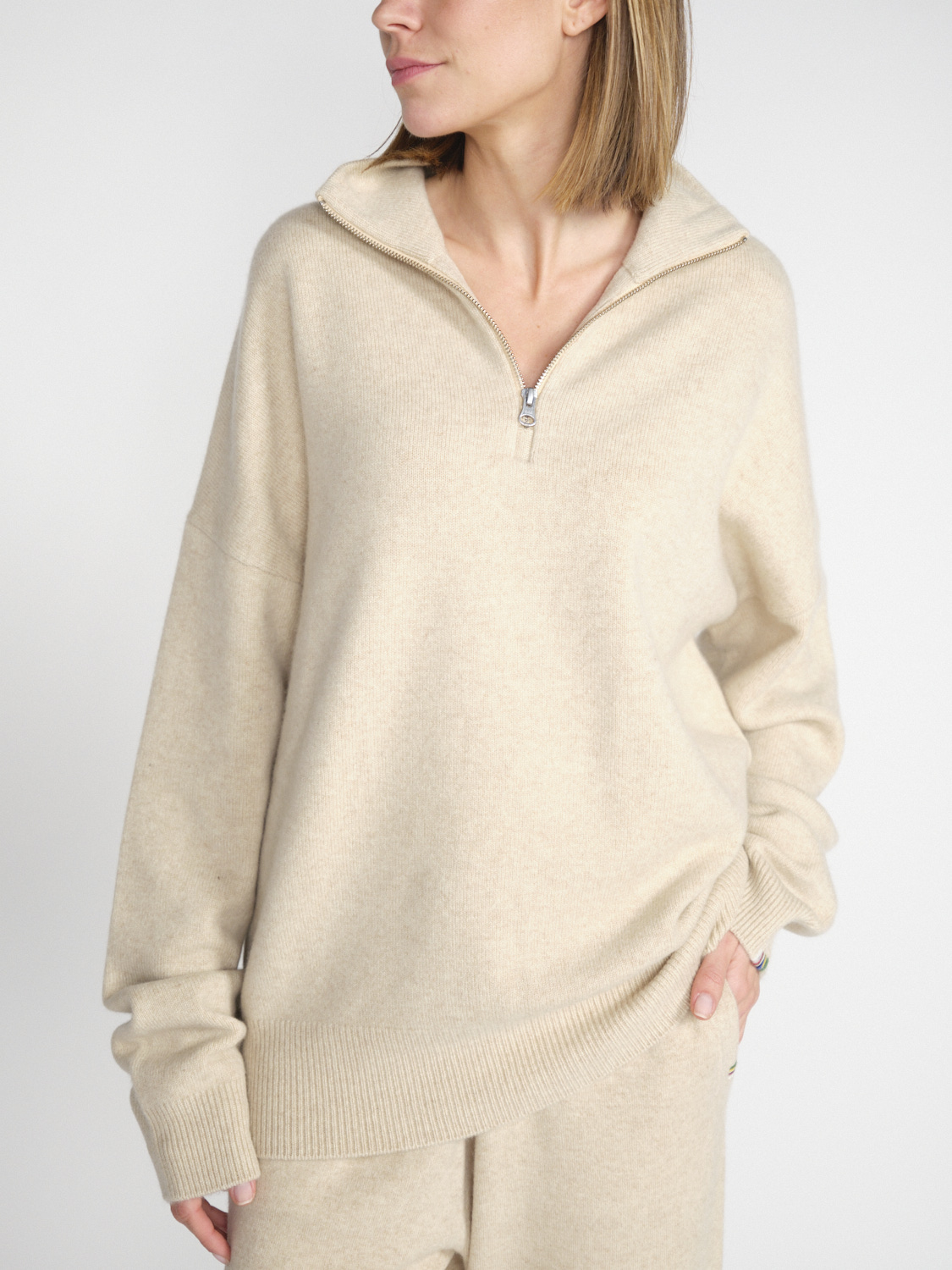 Extreme Cashmere N° 235 Hike - Cashmere troyer with variable zipper  beige One Size