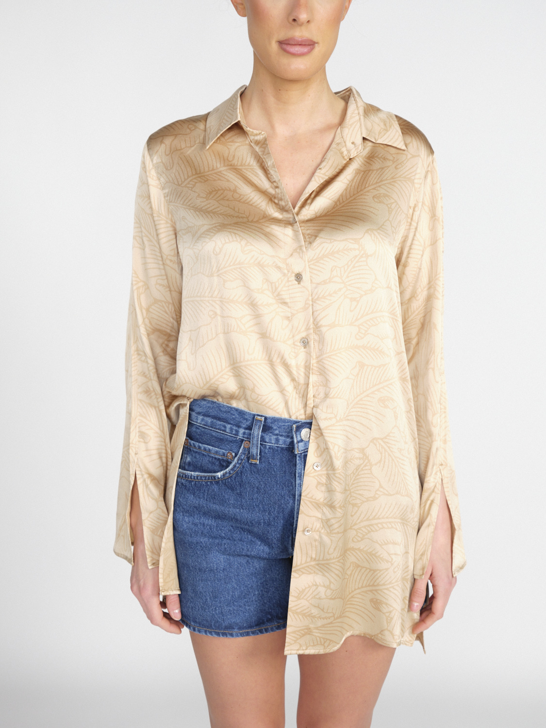 friendly hunting Dura Ingadi – Seiden-Bluse mit floralem Muster   beige XS